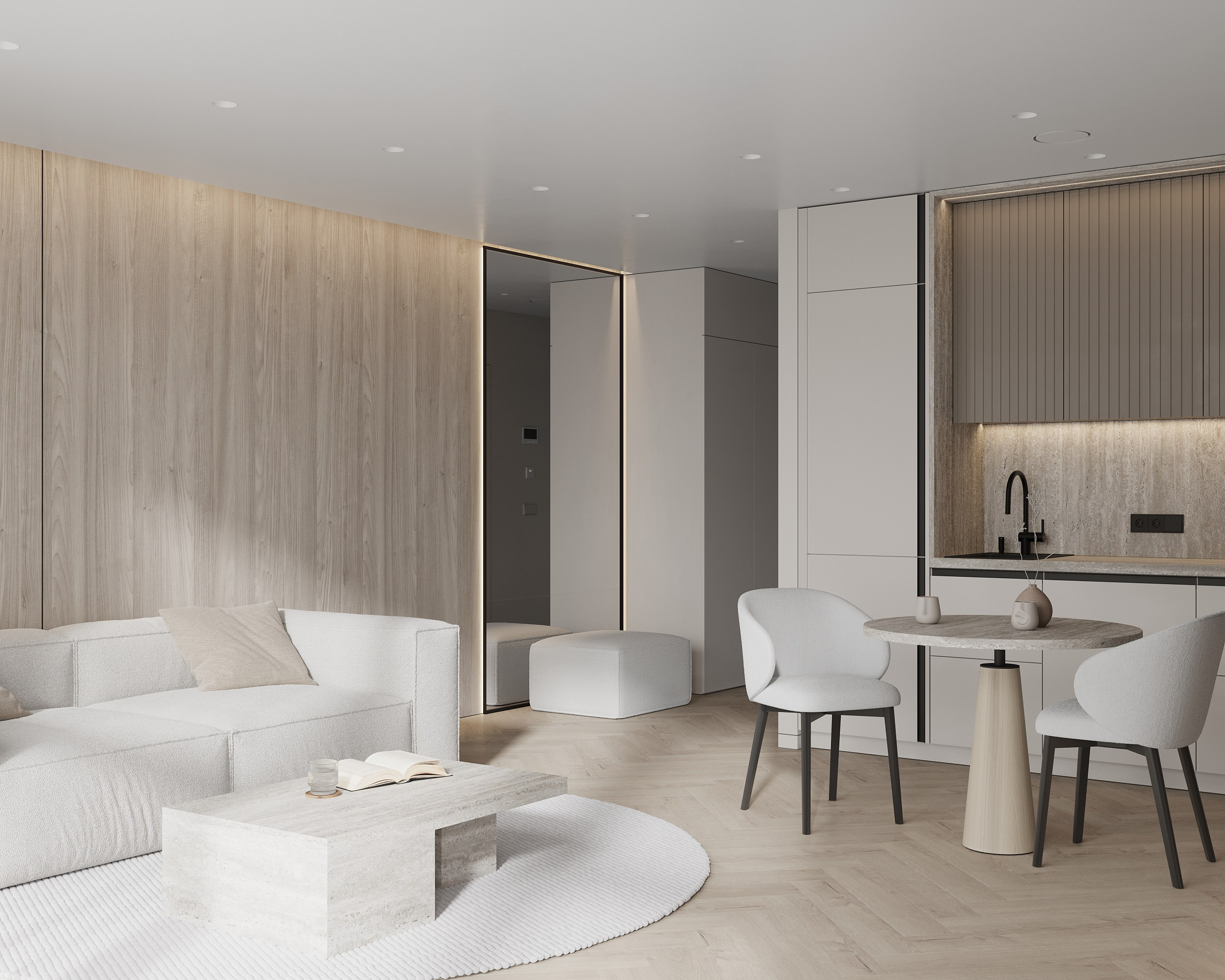 Story of Wood and Travertine. Simple Archs — high quality visualizations for your interior projects