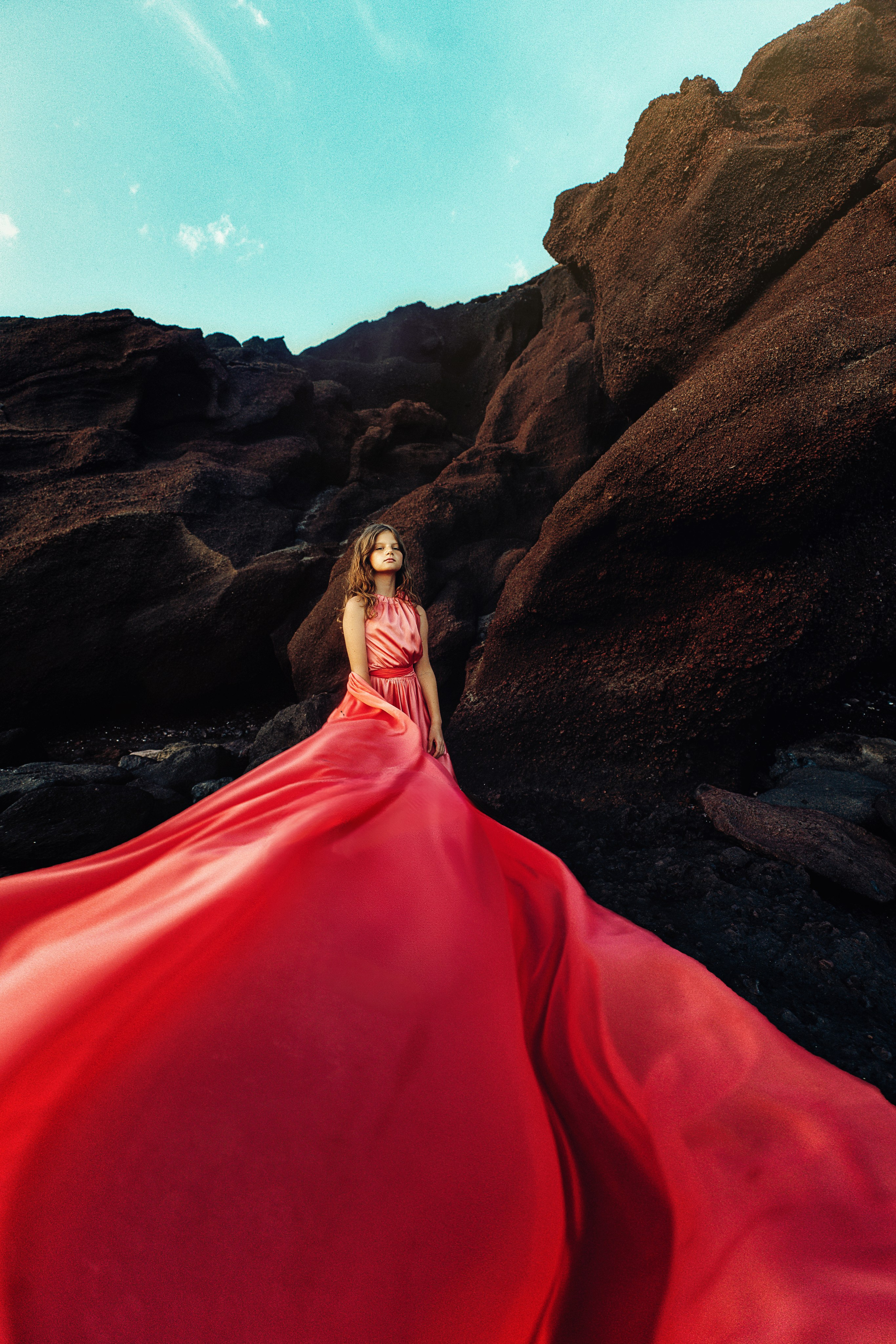 Coral pink girl dress 20€. Professional photography in Tenerife Tania Bonnet