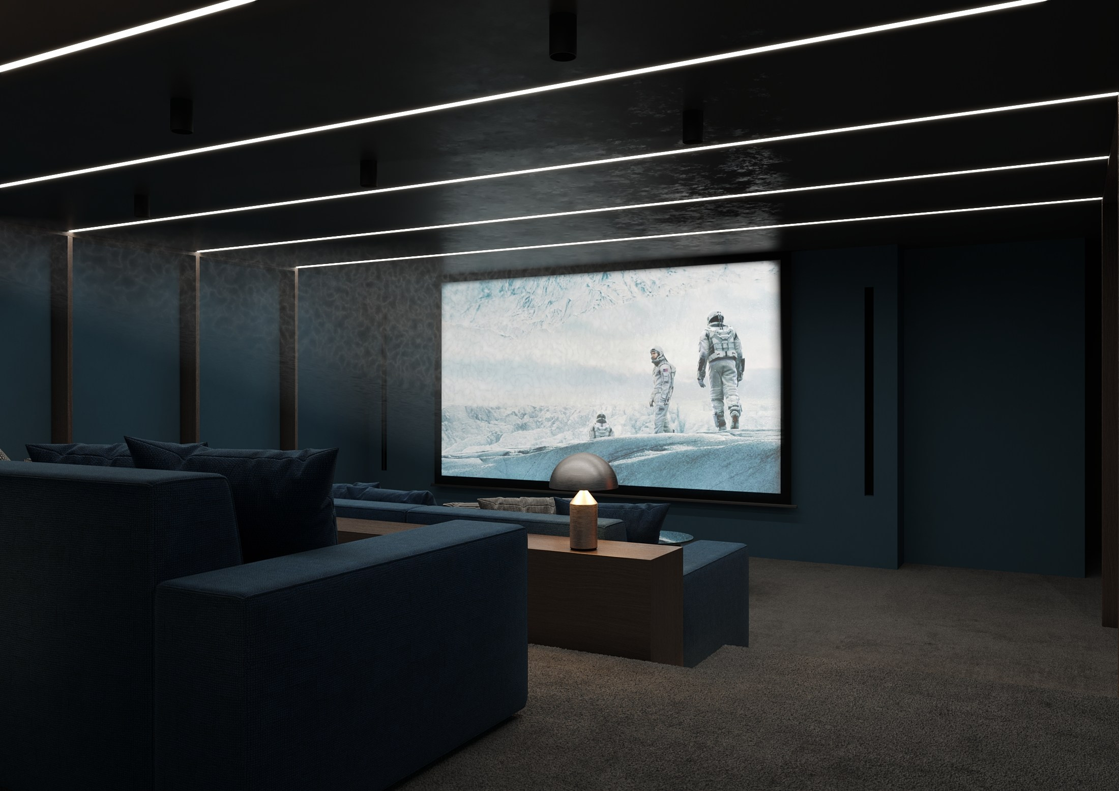 Cinema room. Interior and object 3D visualization