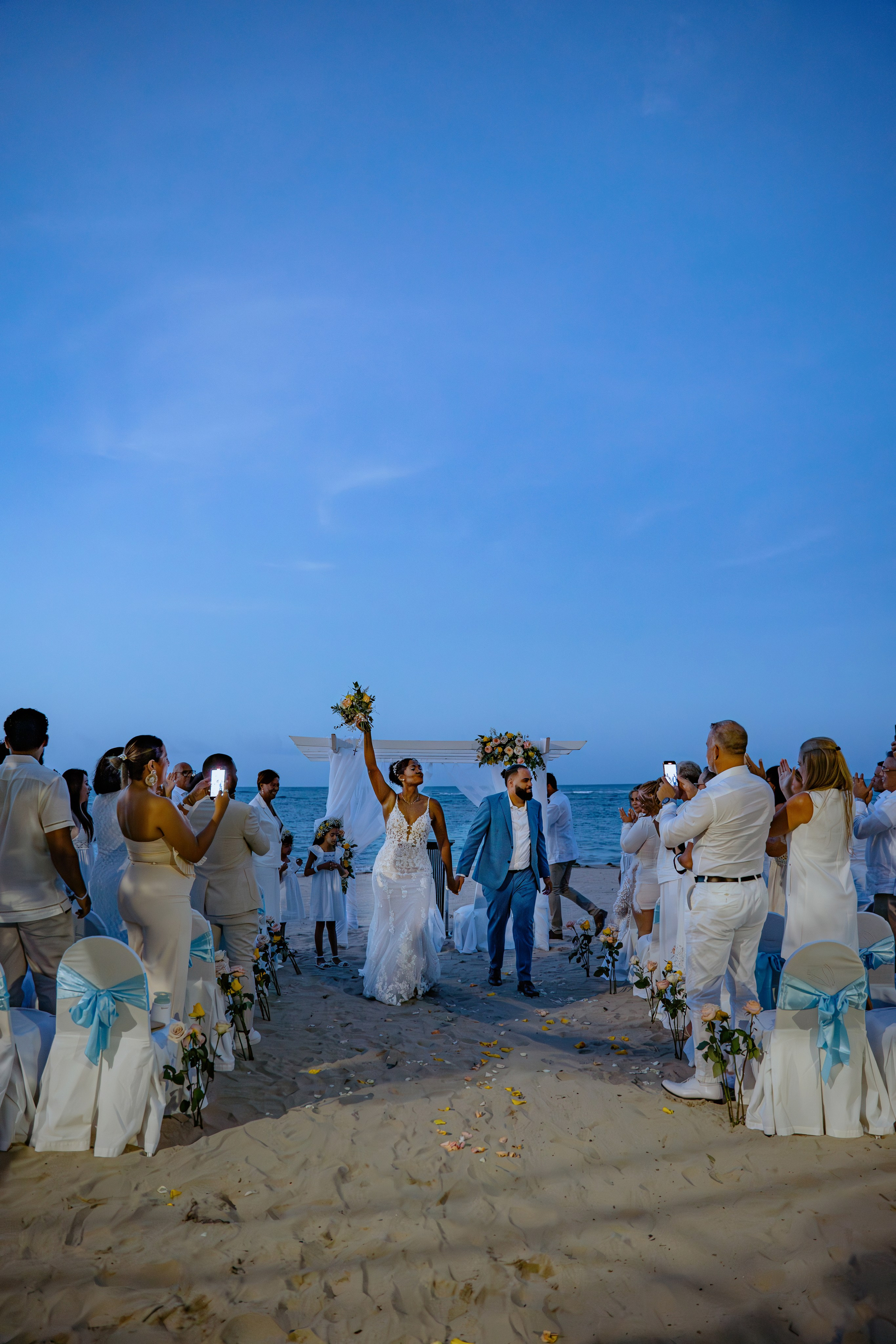 Beach wedding photoshoot at sunset in Puerto Plata, Dominican Republic.