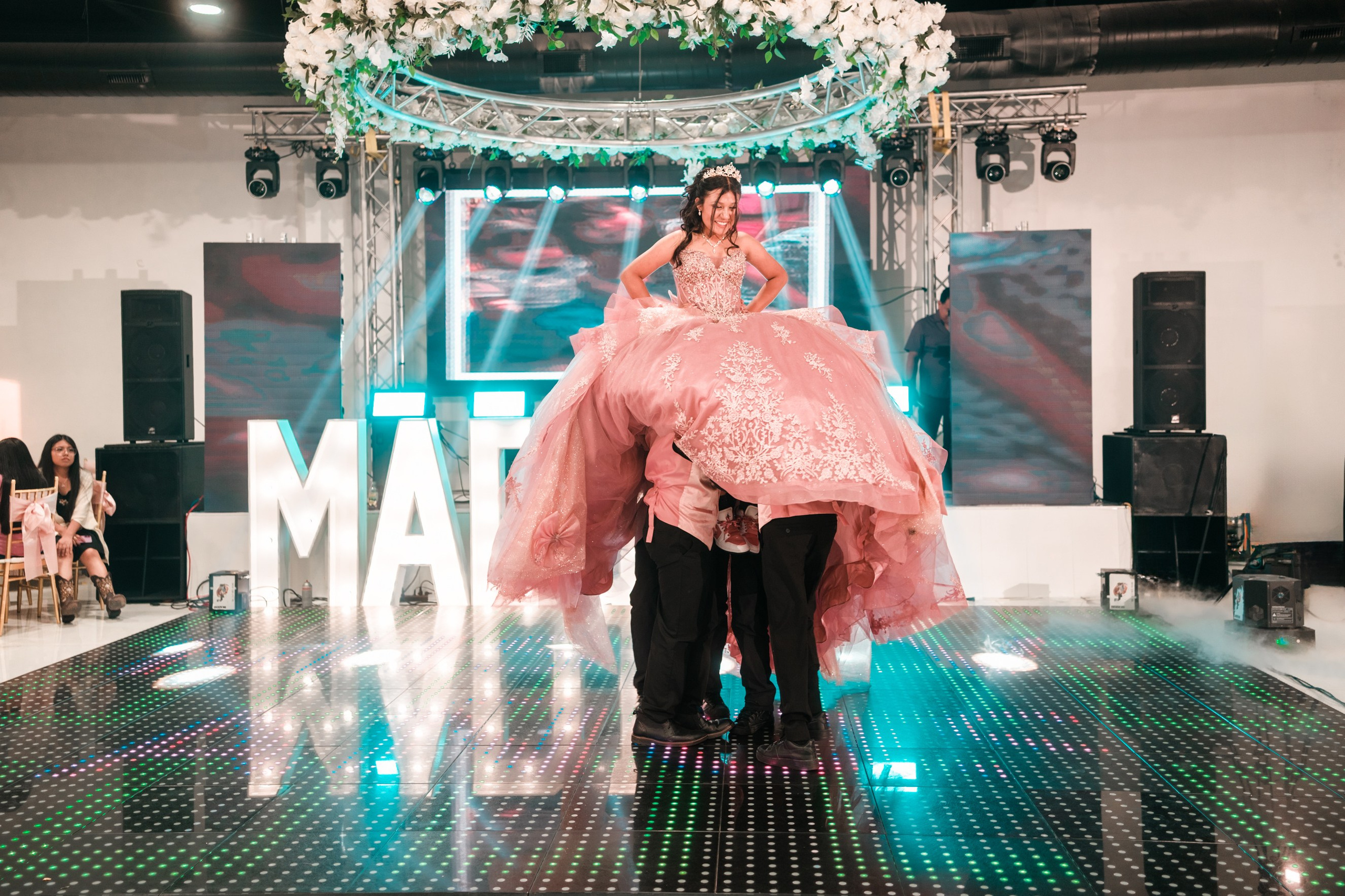 Cold spark indoor fireworks during ballroom waltz at Star Events