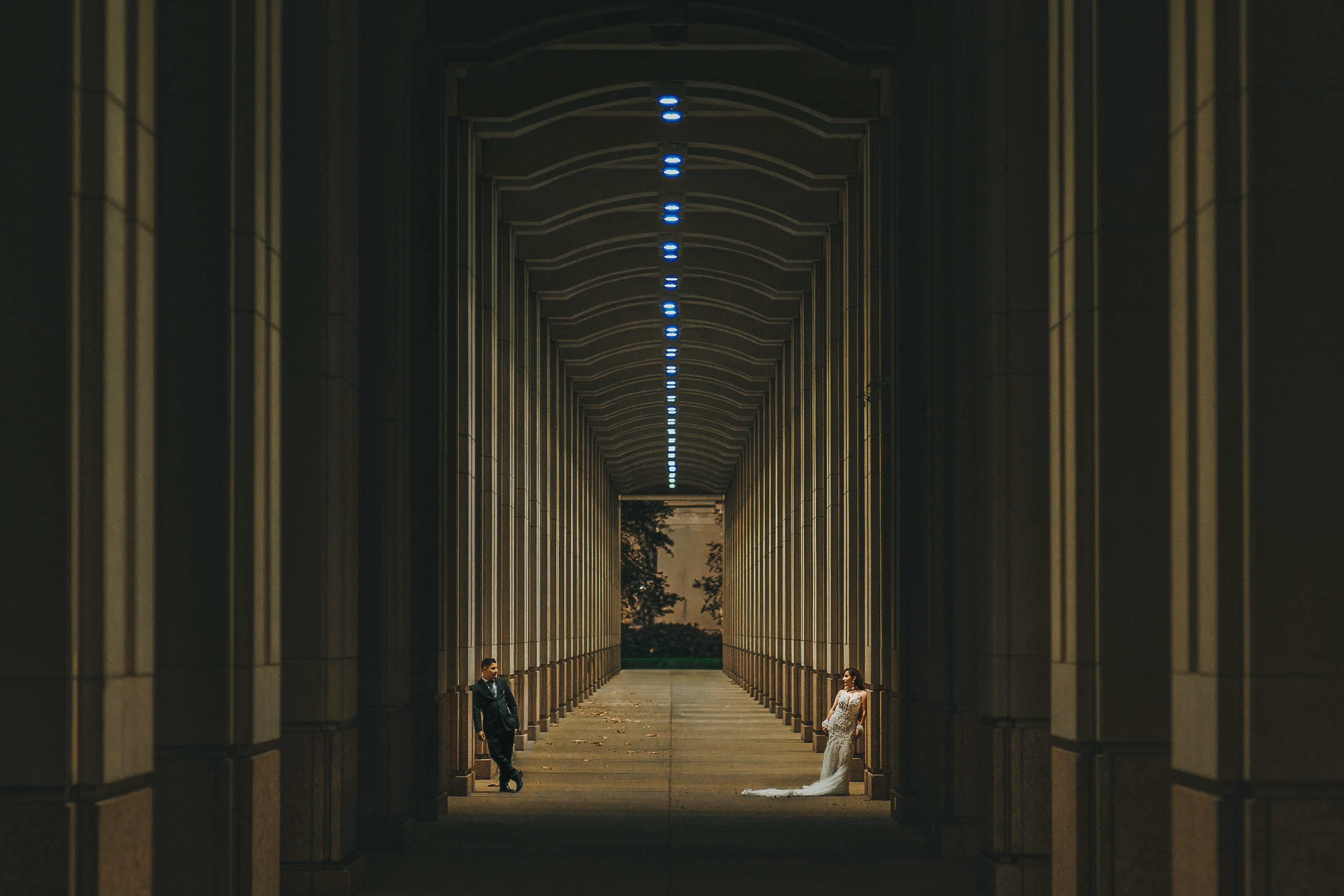 Dramatic wedding couple portrait inside Indiana Statehouse Indianapolis