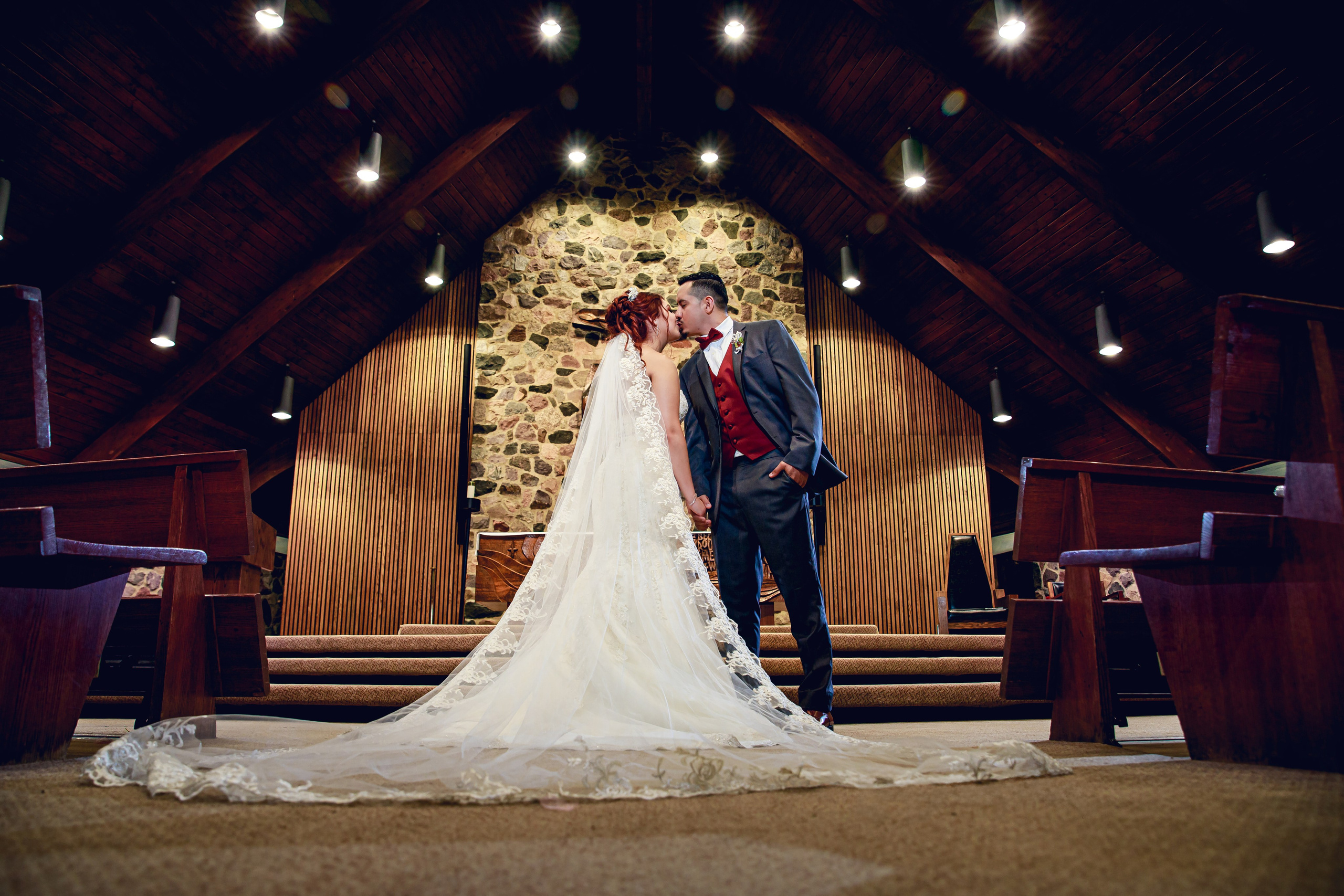 Historic church wedding ceremony at the altar St Mary Catholic Church Indianapolis