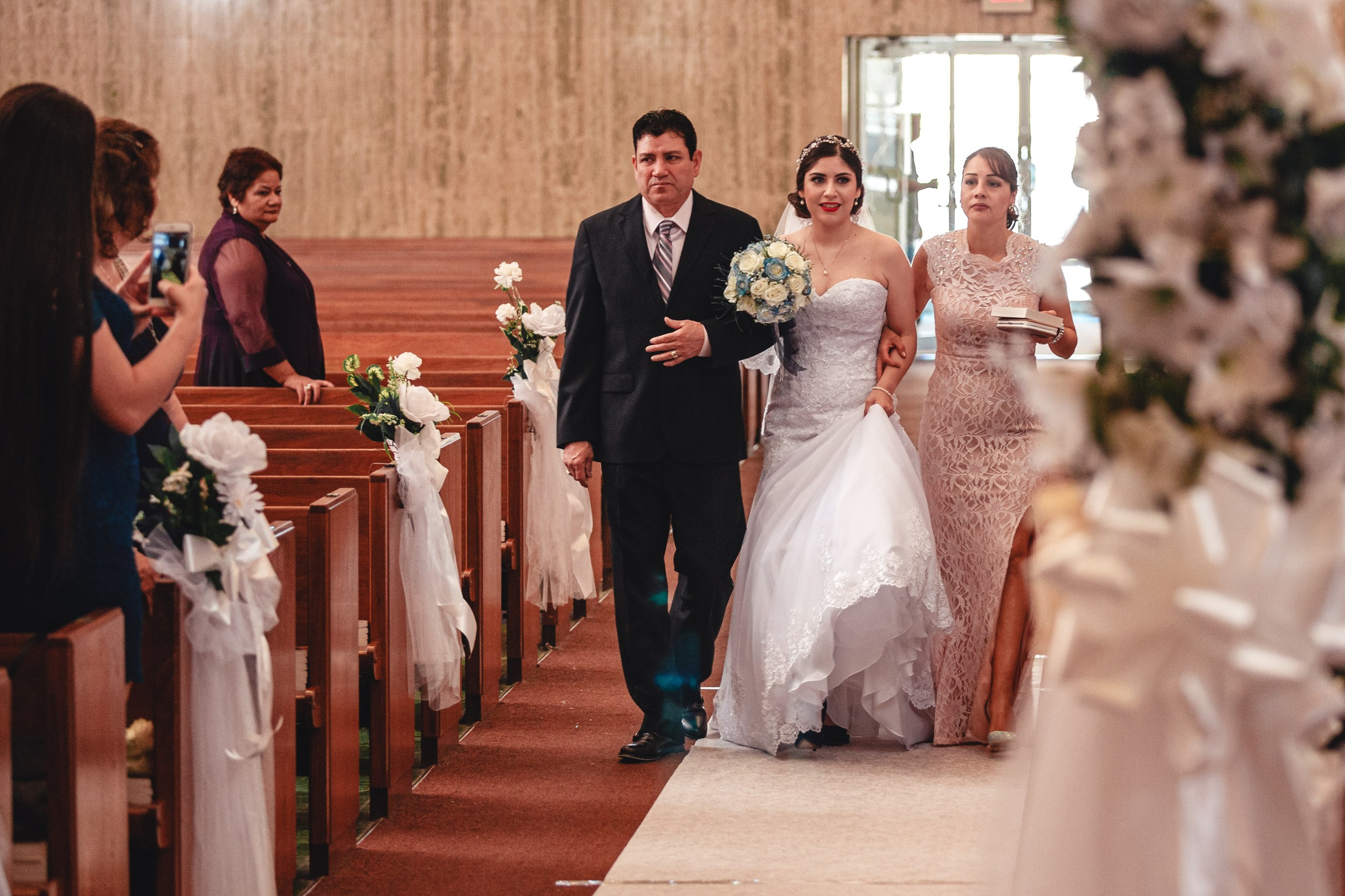 Traditional wedding ceremony aisle entrance at St Mary Catholic Church Indianapolis