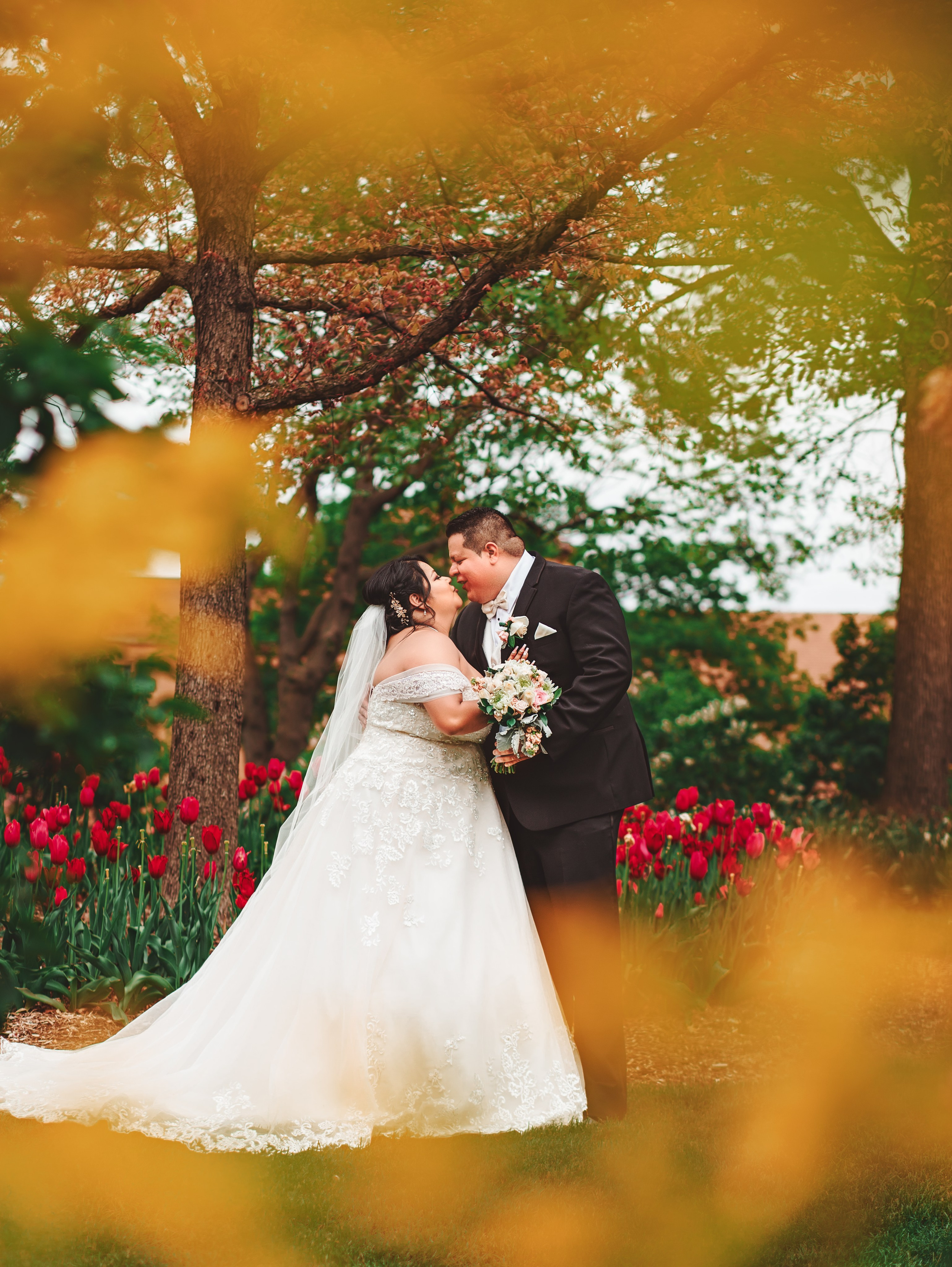 Fine art autumn couple portrait with golden fall foliage Indianapolis