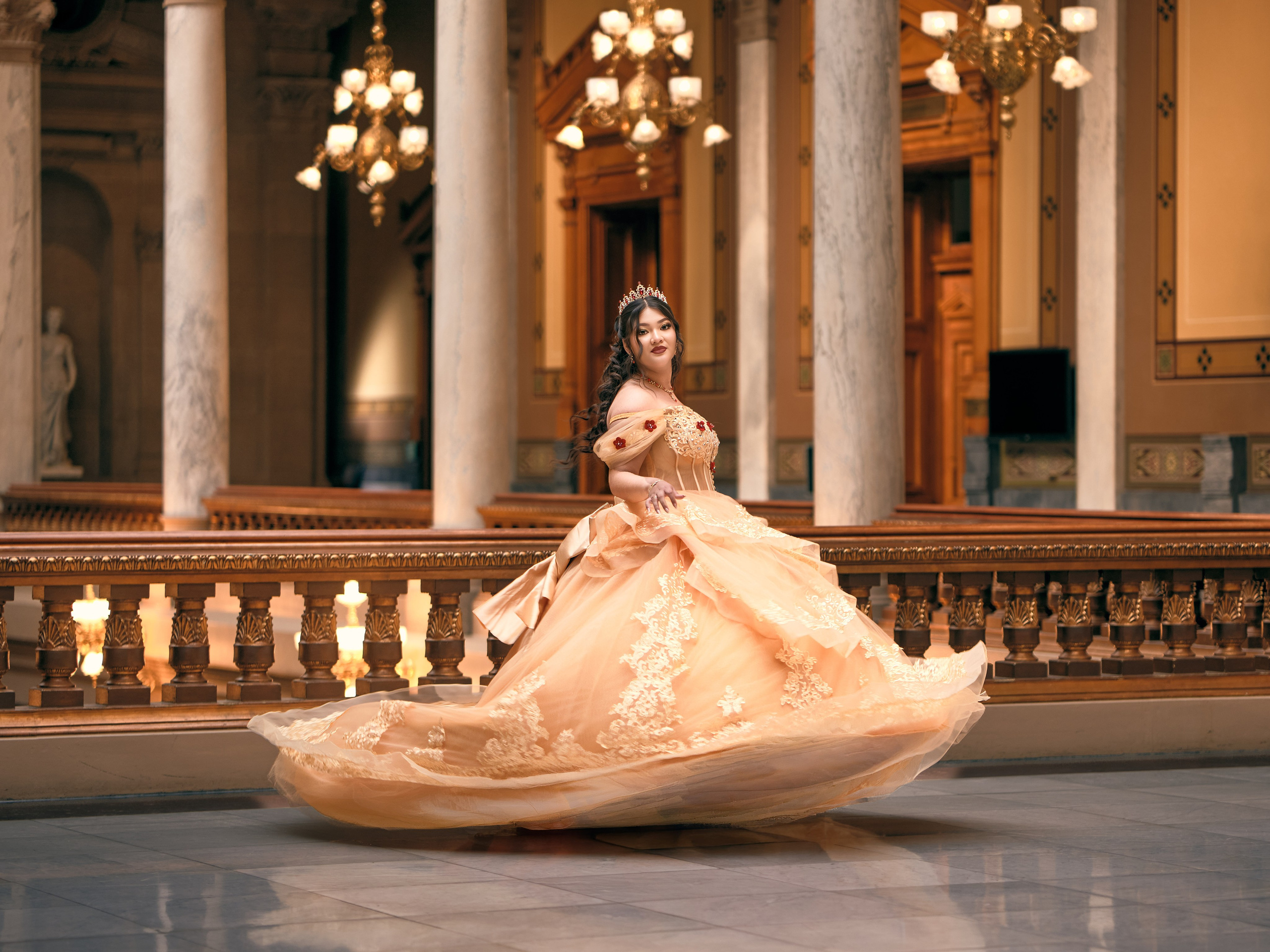 Fine art quinceañera photography in elegant historic venue Indianapolis Indiana