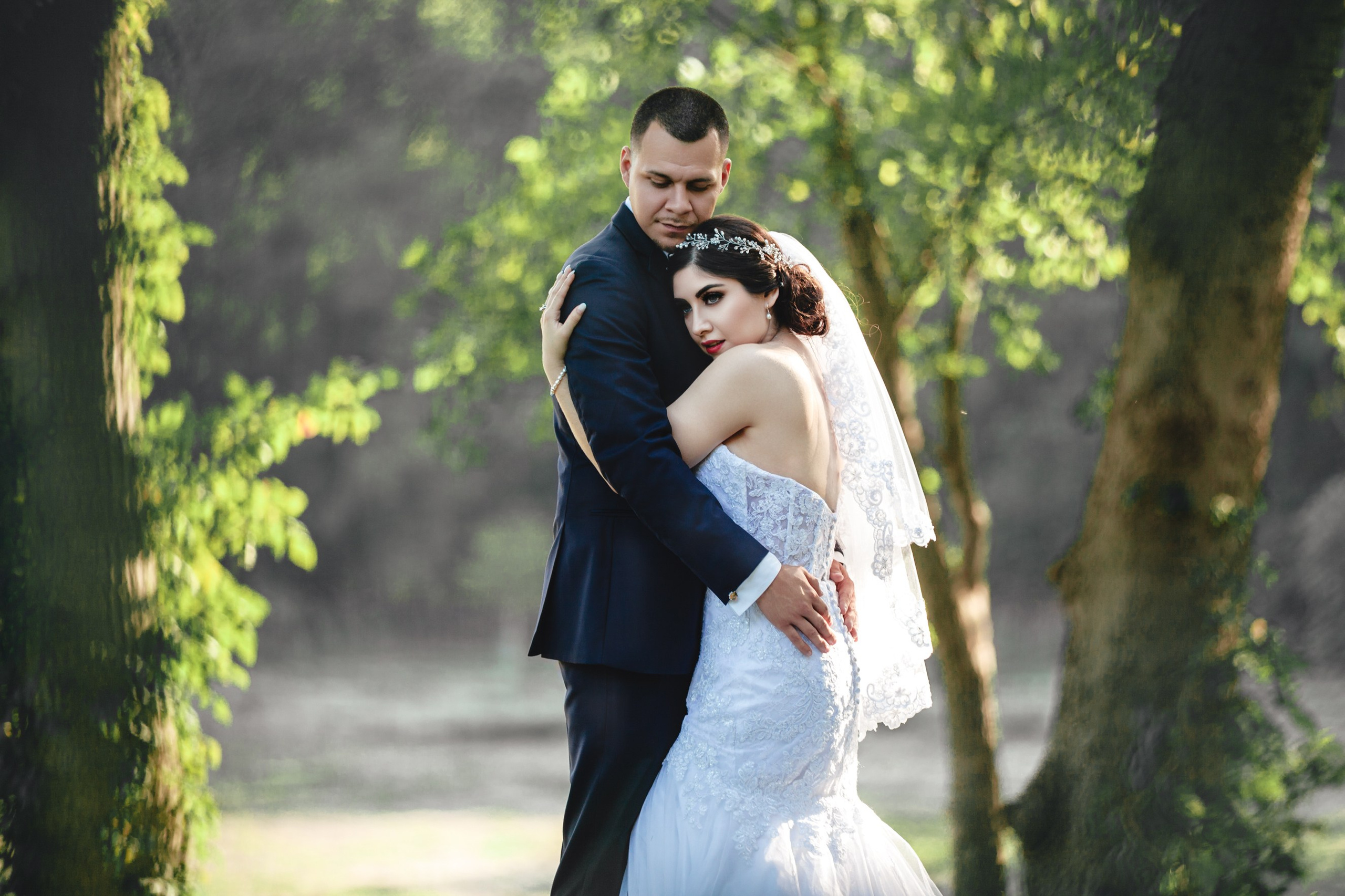 Romantic bride and groom intimate portrait in natural light Central Indiana