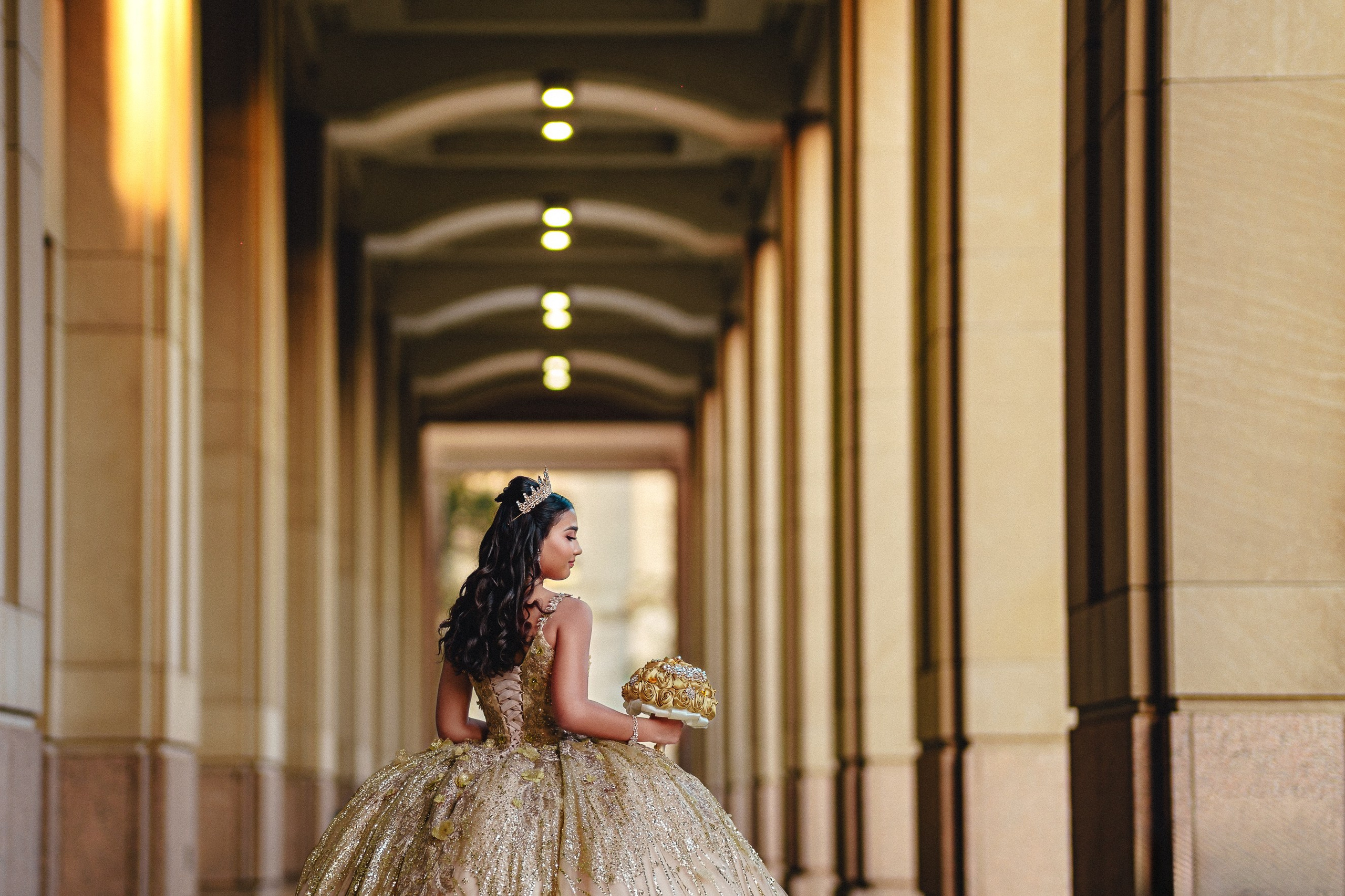 Architectural symmetry quinceañera portrait at Indiana Statehouse Indianapolis