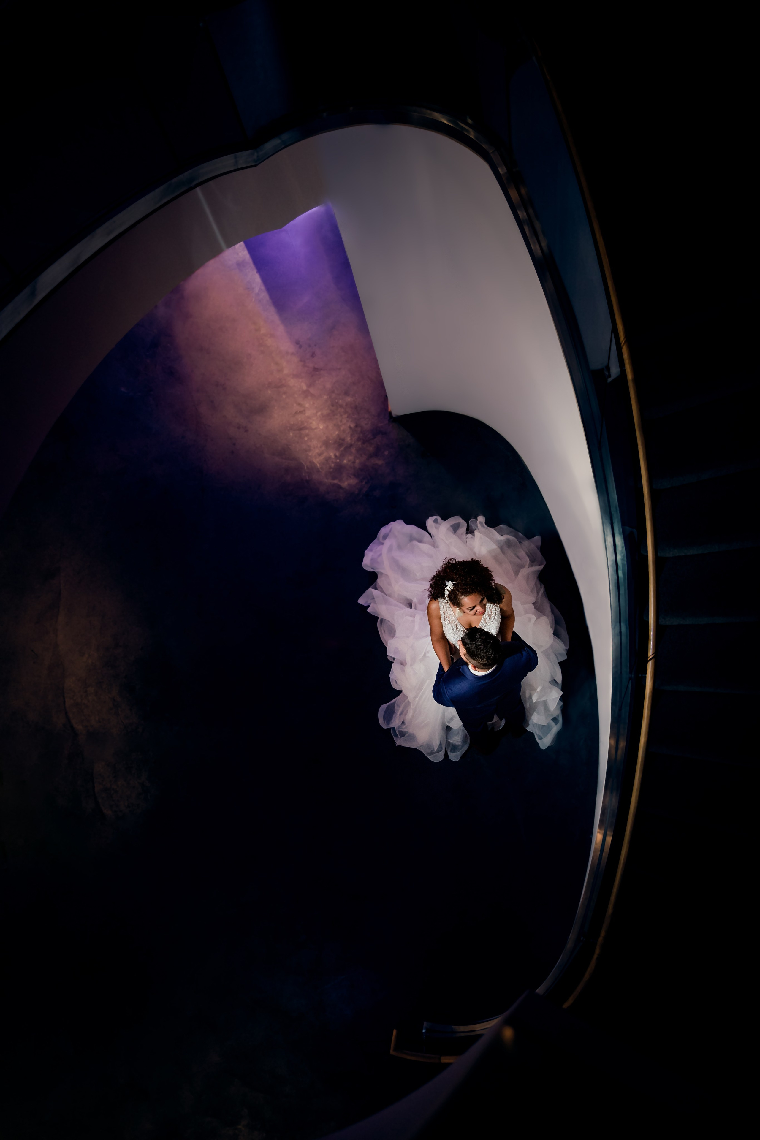 Creative artistic wedding portrait reflection in modern sculpture Indianapolis