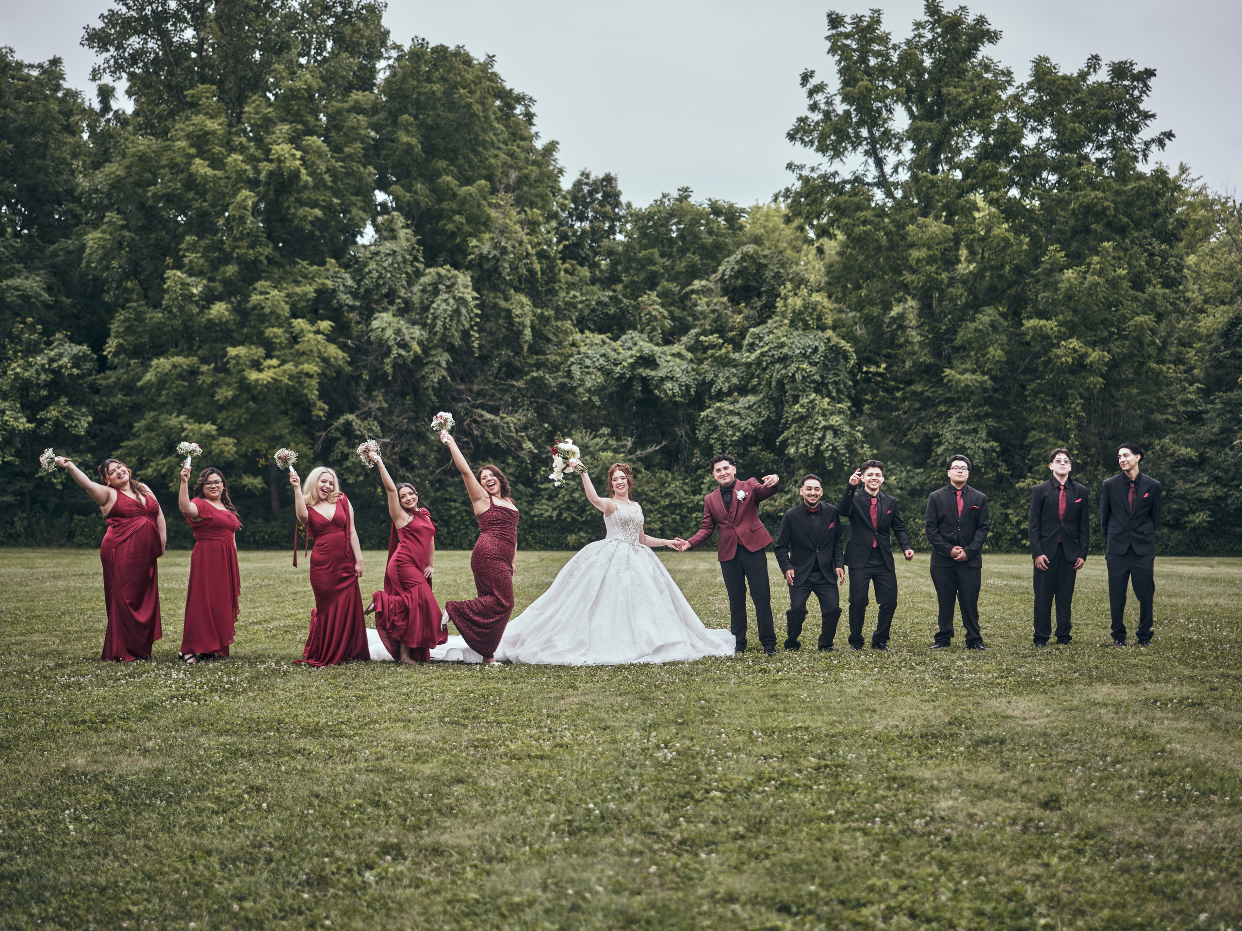 Full bridal party and groomsmen formal wedding portrait Central Indiana