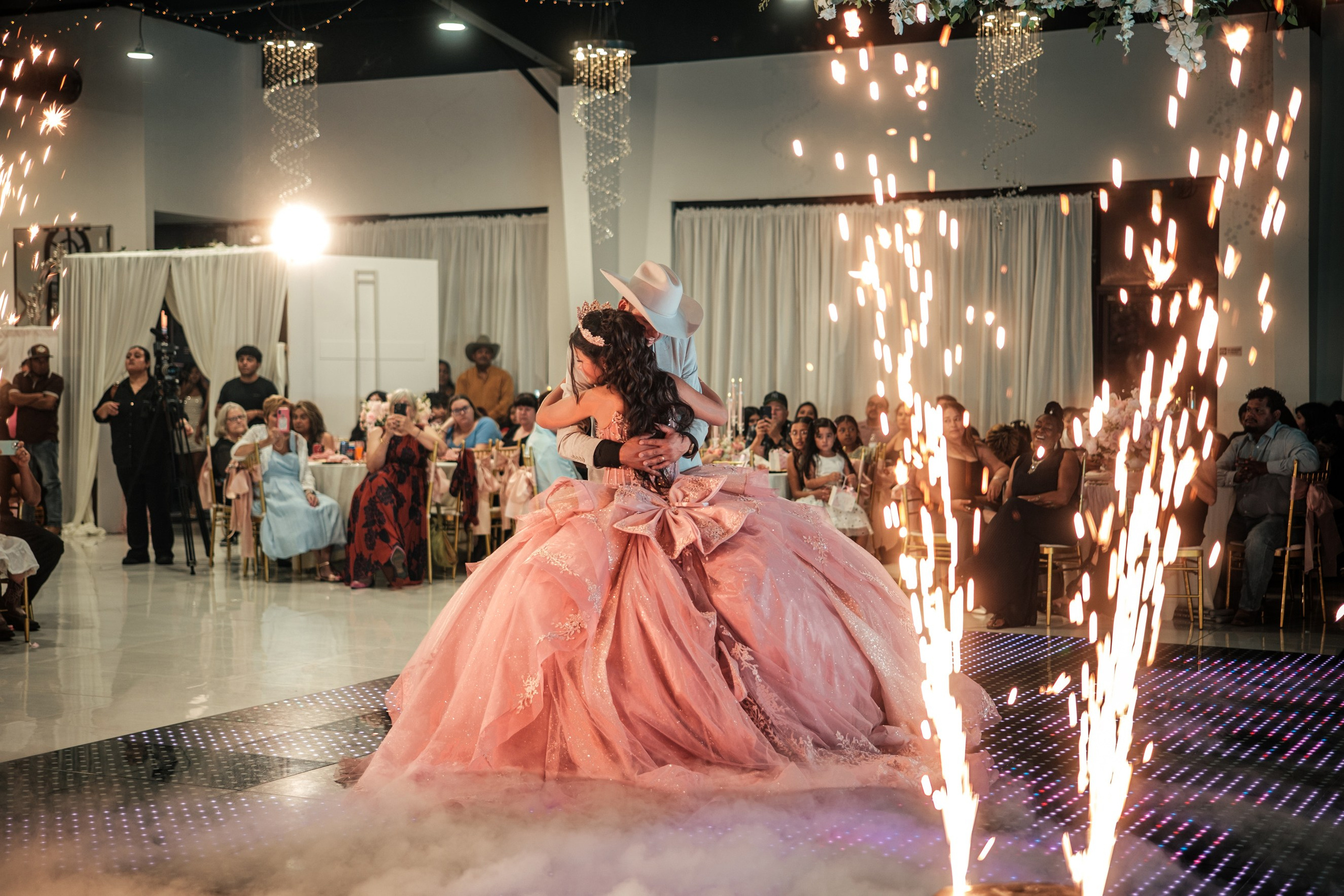 Emotional ballroom waltz on illuminated LED dance floor at Star Events