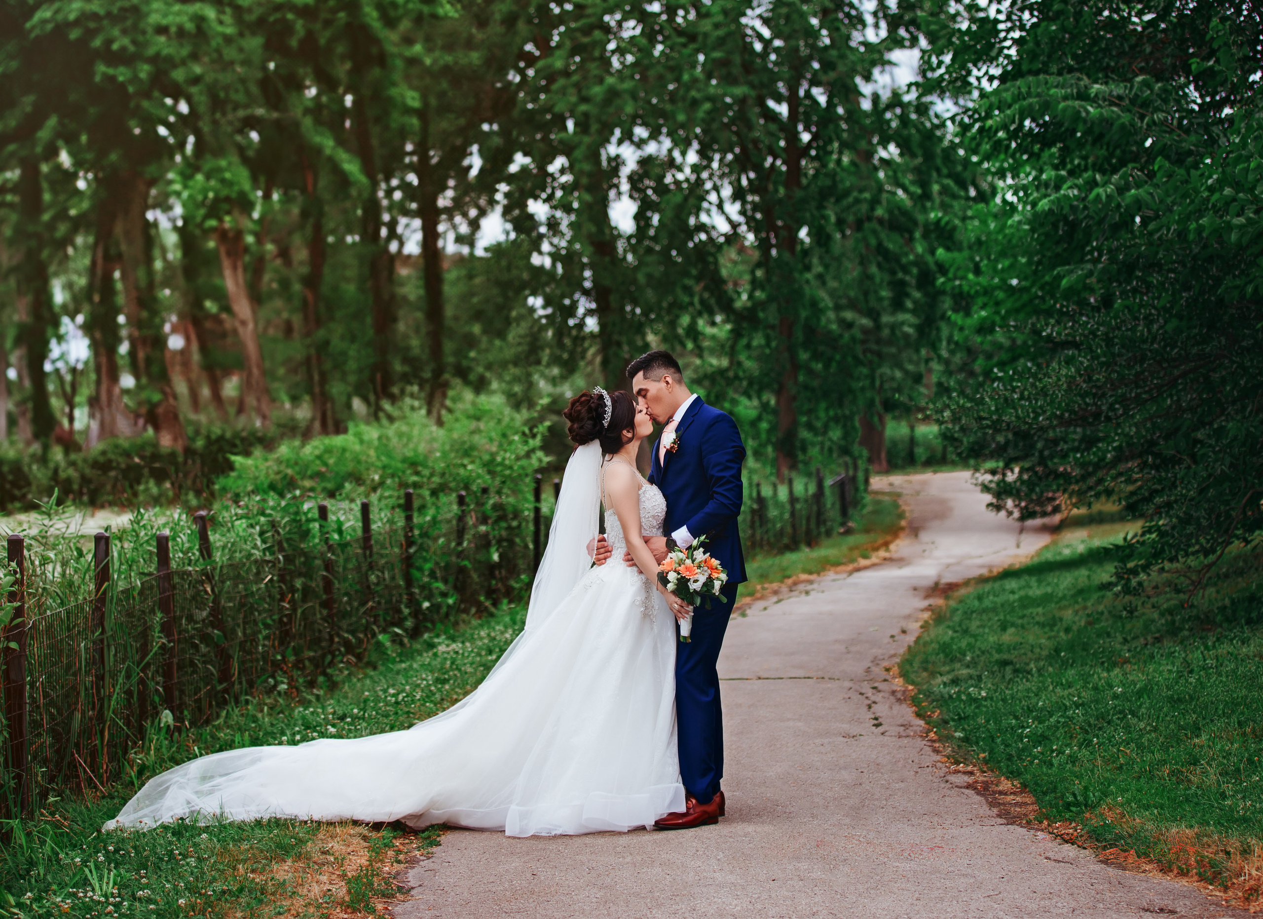Documentary fine art bride and groom walk at Garfield Park Indianapolis