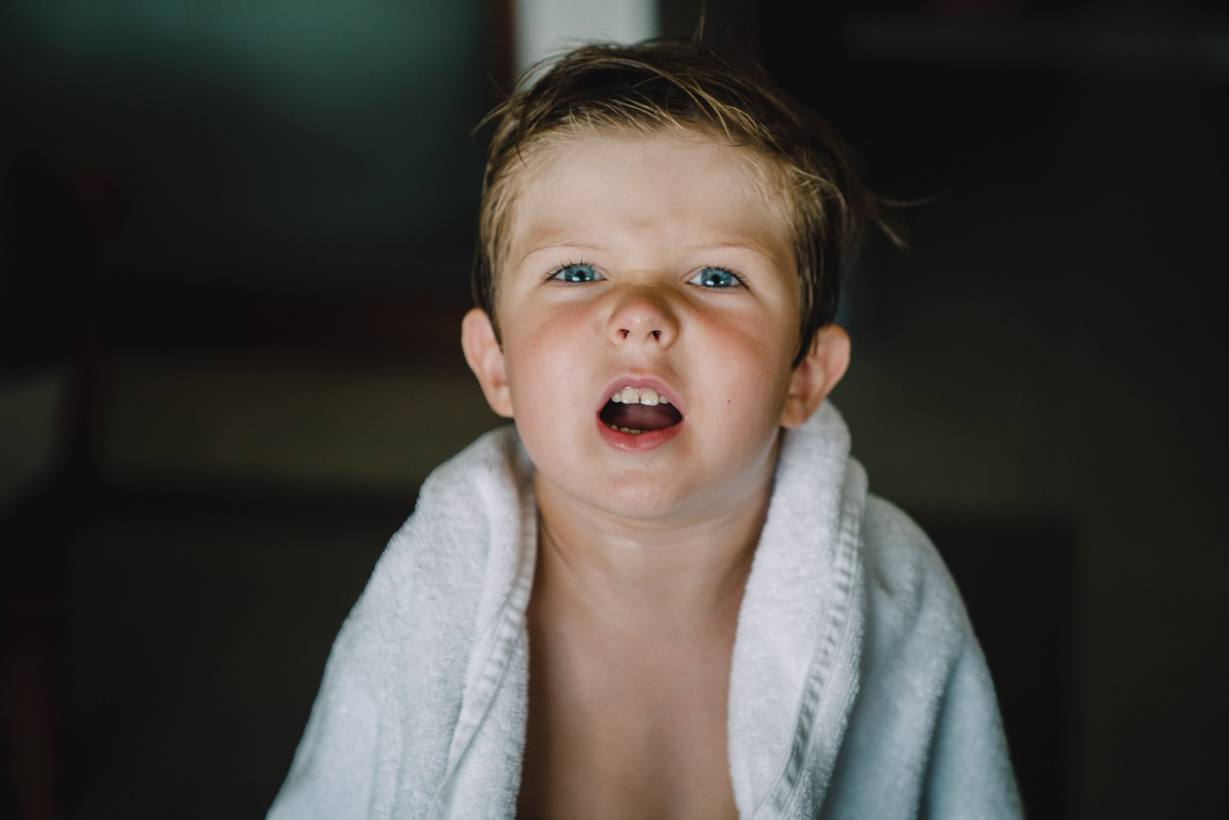 Portrait of the blond blue eyed kid 