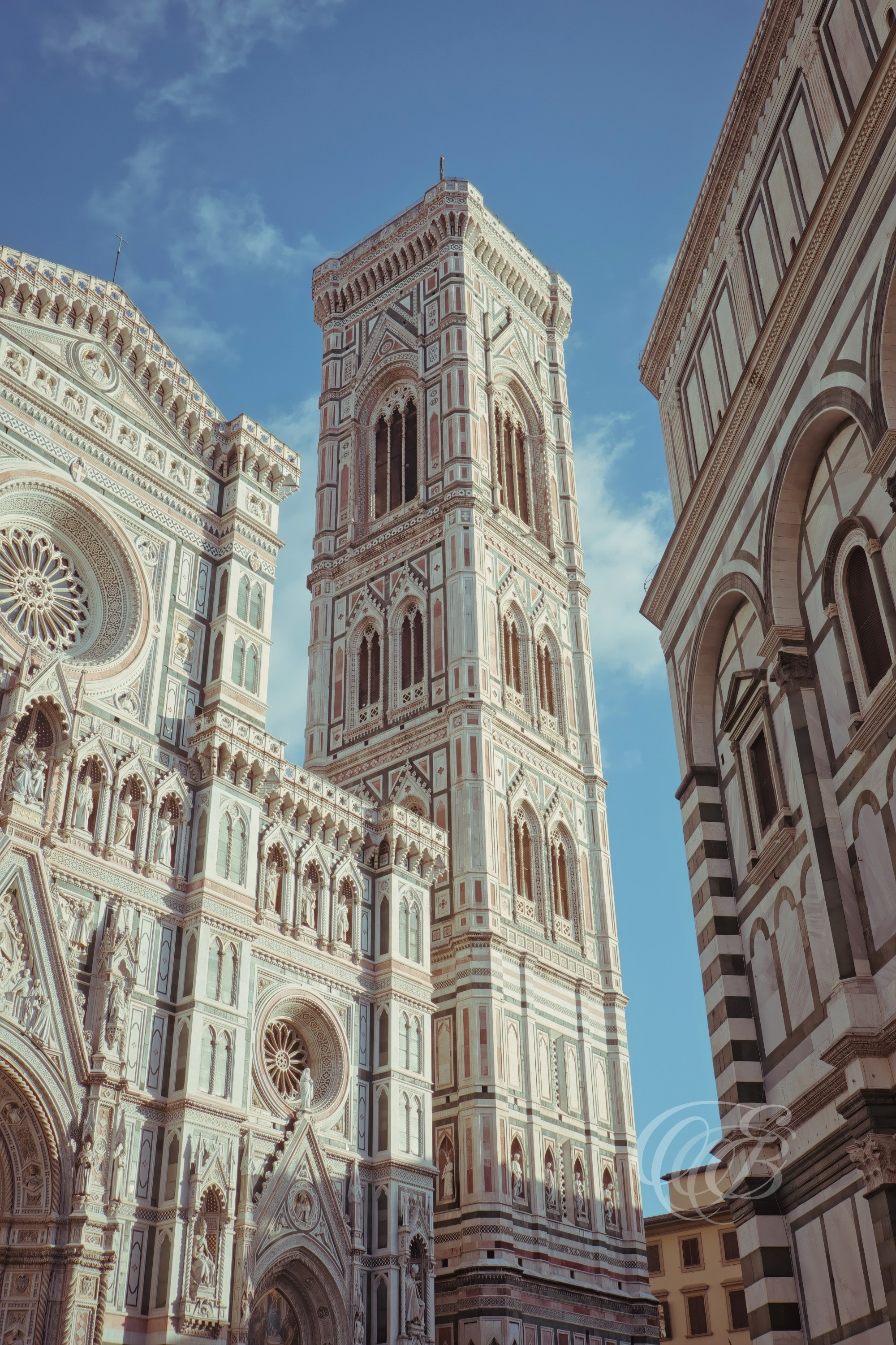 Florence Italy - Giotto's Bell Tower at Sunset - Eduardo Bartoli Fine Art Photography - Giotto's Bell Tower at sunset in Florence, Italy, captured in soft white tones – fine art photography by Eduardo Bartoli.