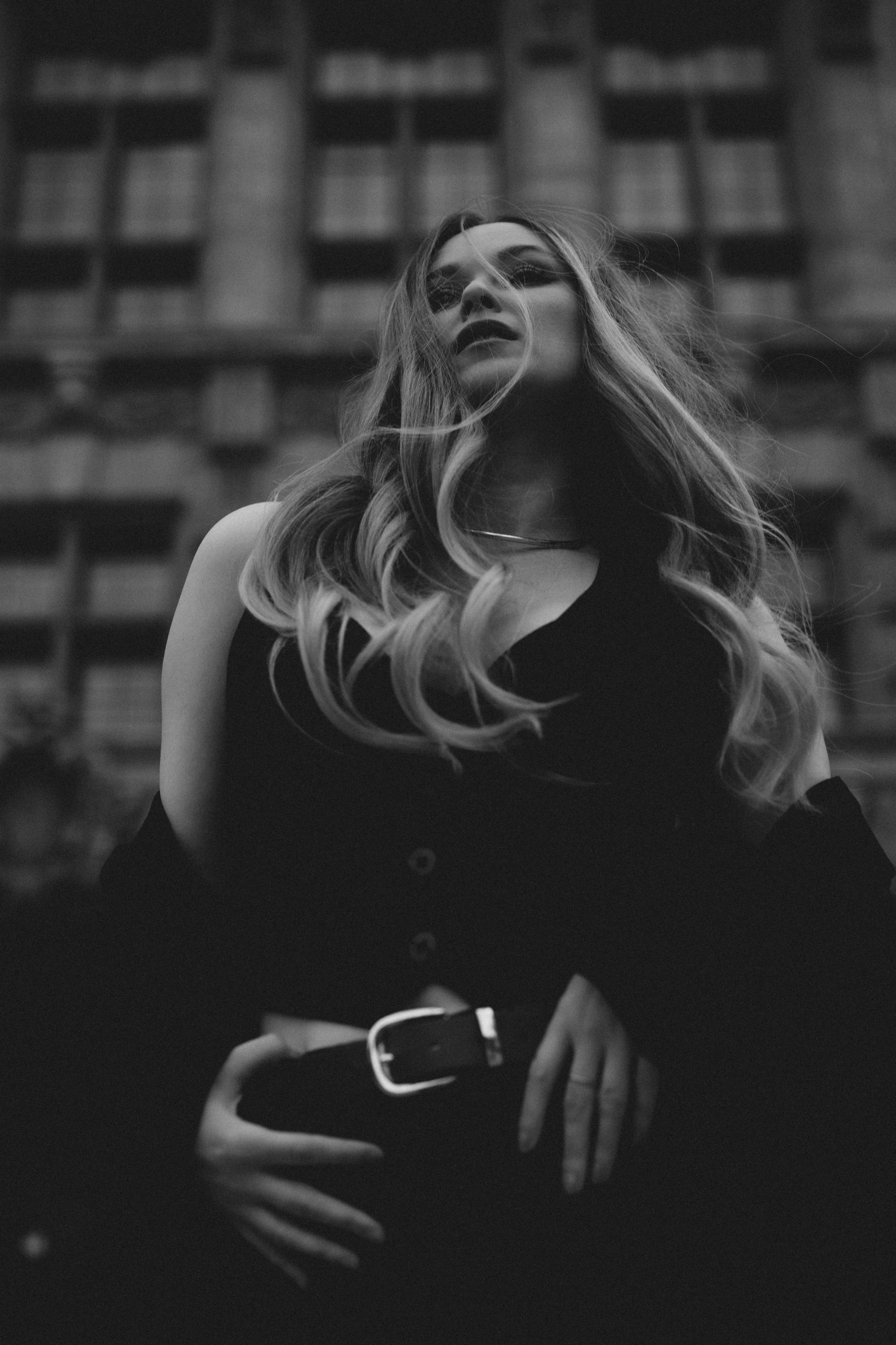 Black&White city walk. Woman in Heels&Black suit. Cinematic Portrait Photography. Kristina Kozheltsova- Soulful Portrait&Lifestyle&Love Story Photographer in Leipzig, Germany