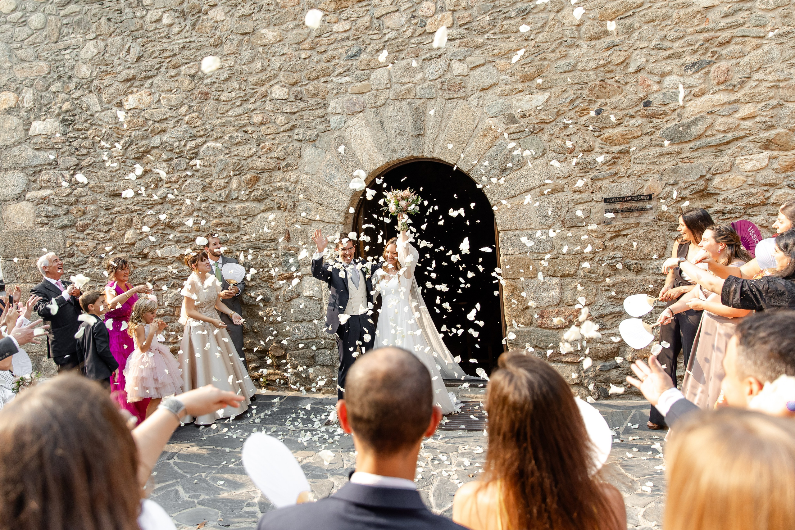 Couple leaving the church after the wedding ceremony in Barcelona