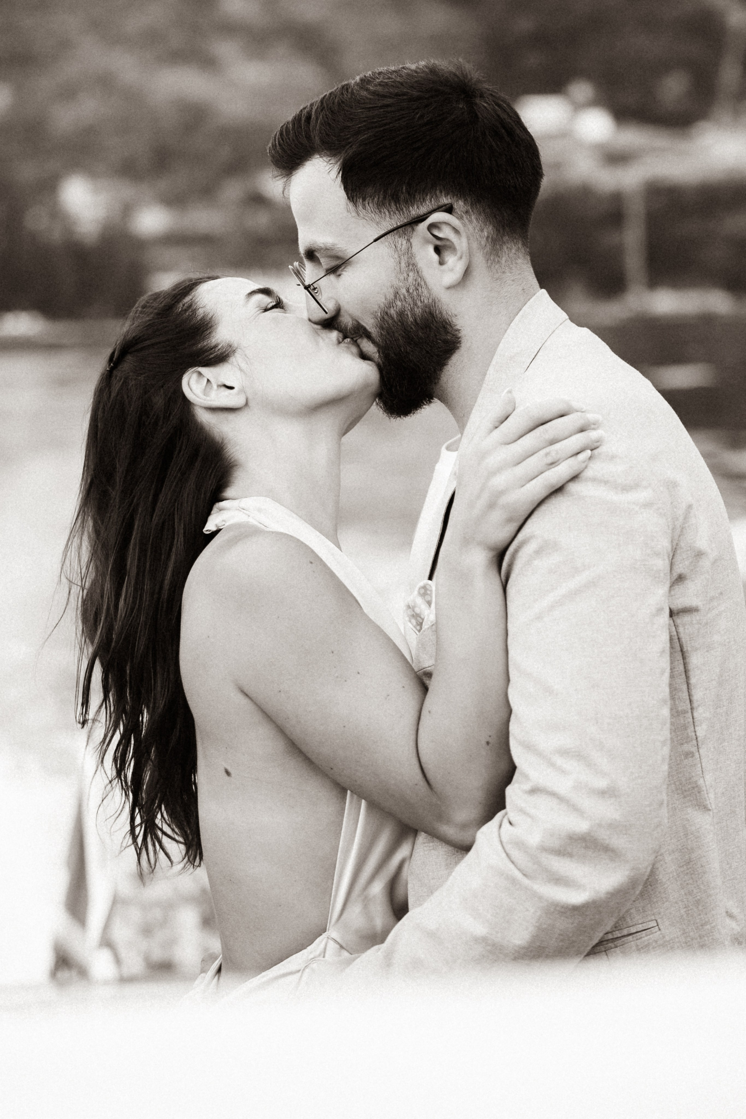 Romantic portrait of a newly engaged couple in Lake Como, Italy