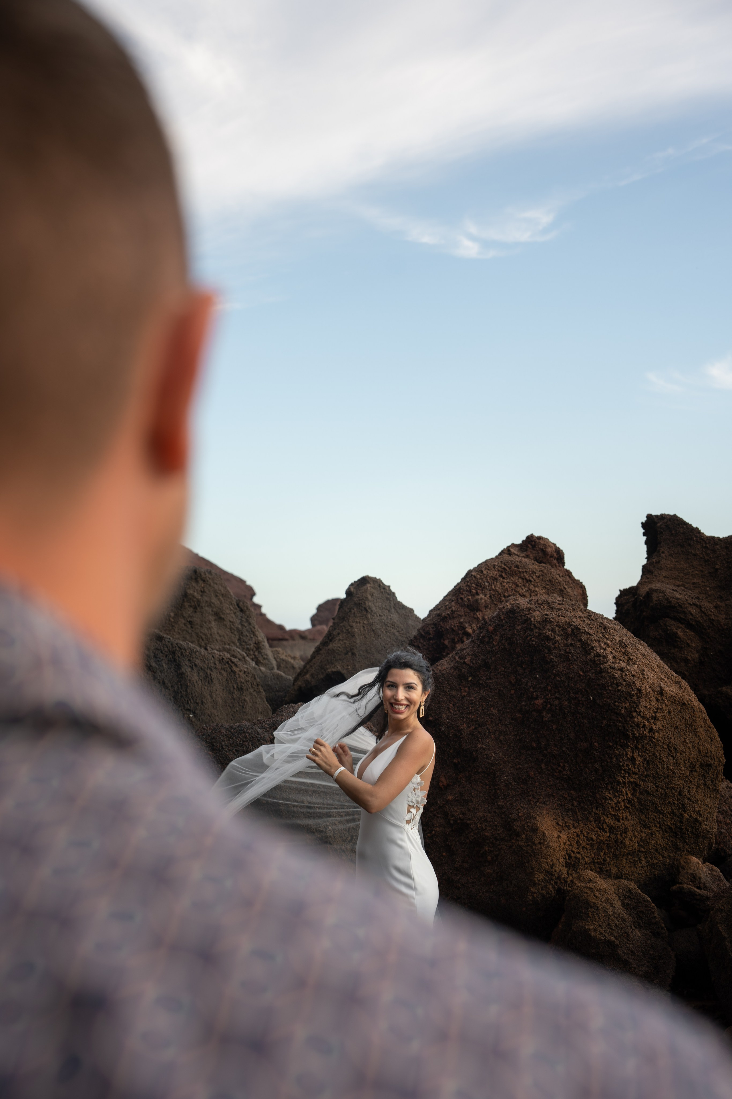 bride looking at groom