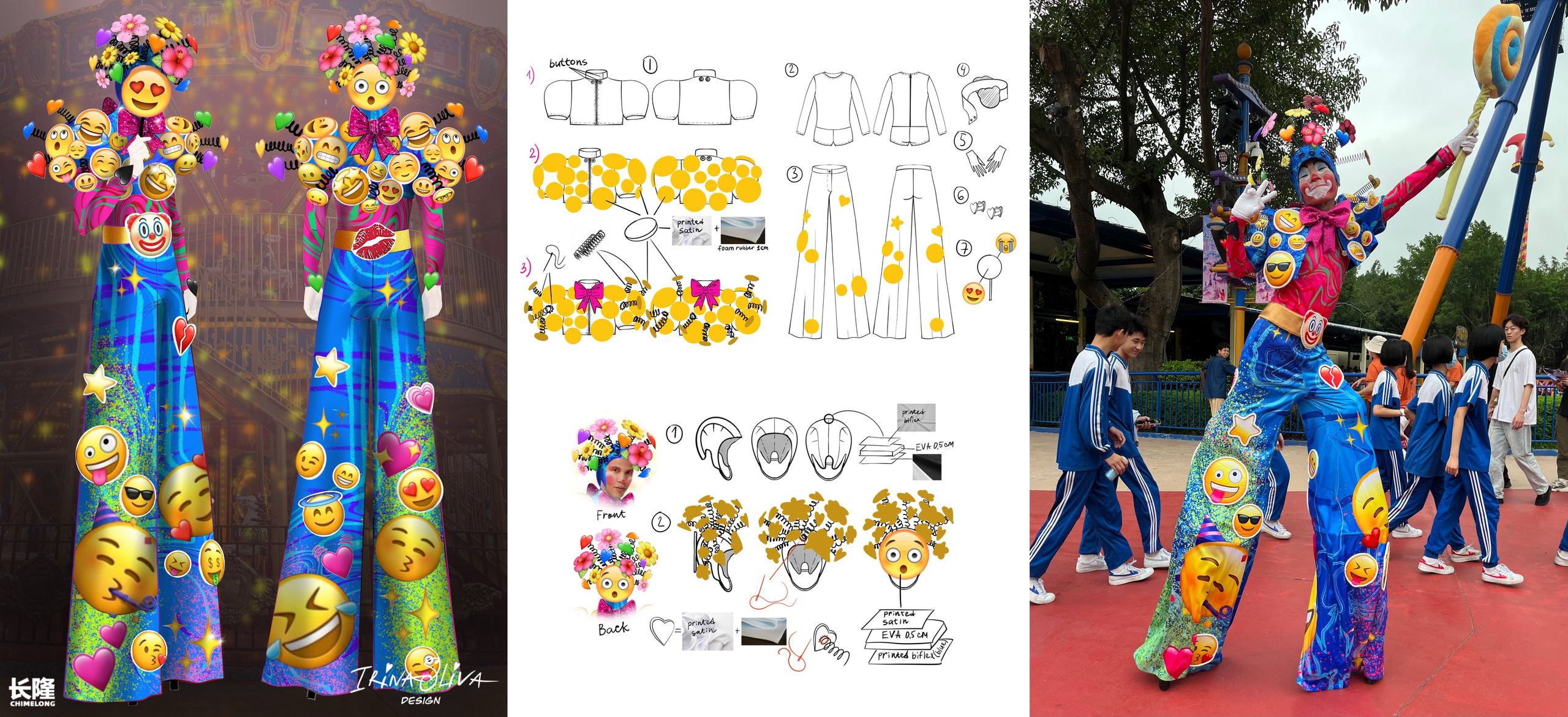 CLOWNS AND STILT WALKERS. Costume Design for Theme Parks & Live Performances | Character & Parade & Stage Costumes | 2D & 3D Costume Illustrations