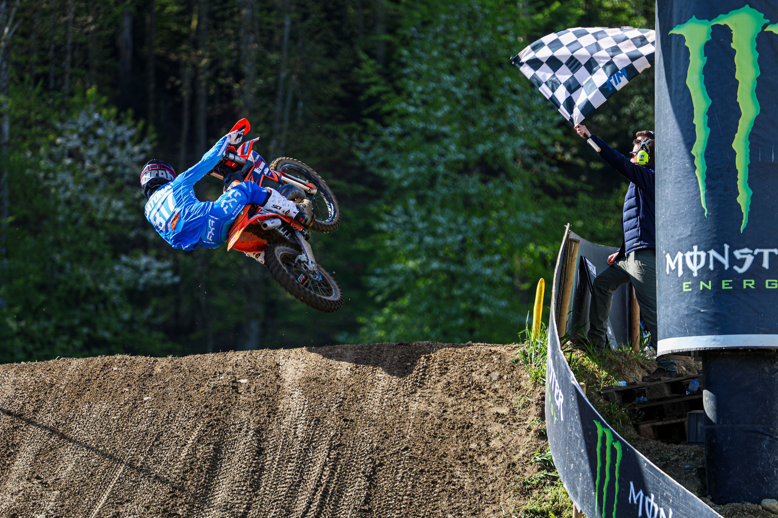 Finish line jump chequered flag MXGP Motocross World Championship