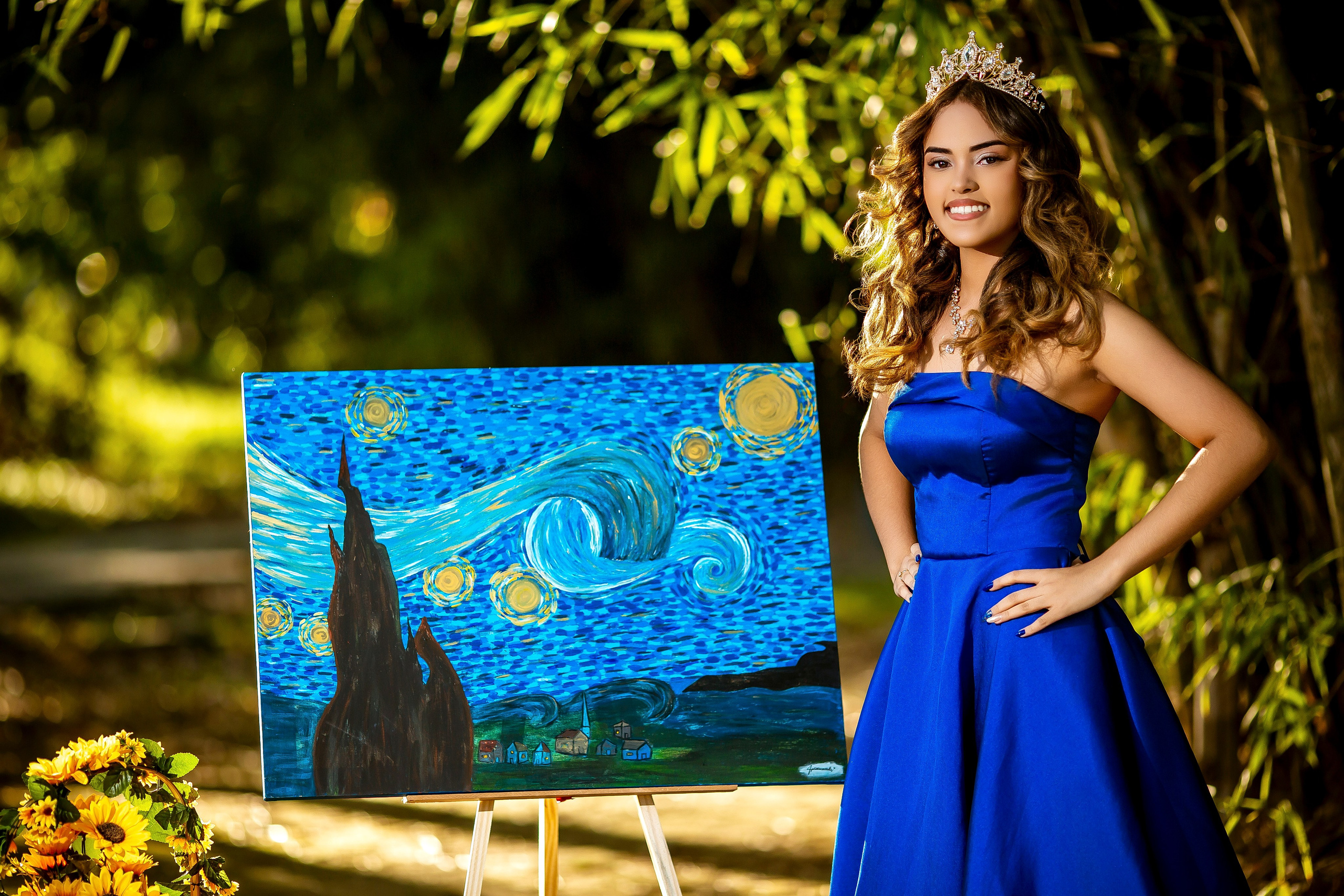 Ensaio XV Anos Hannah (Tema Noite Estrelada Van Gogh). Flavio Nunes Fotografia (Fotografo especializado em Fotografia de 15 Anos e Ensaios)