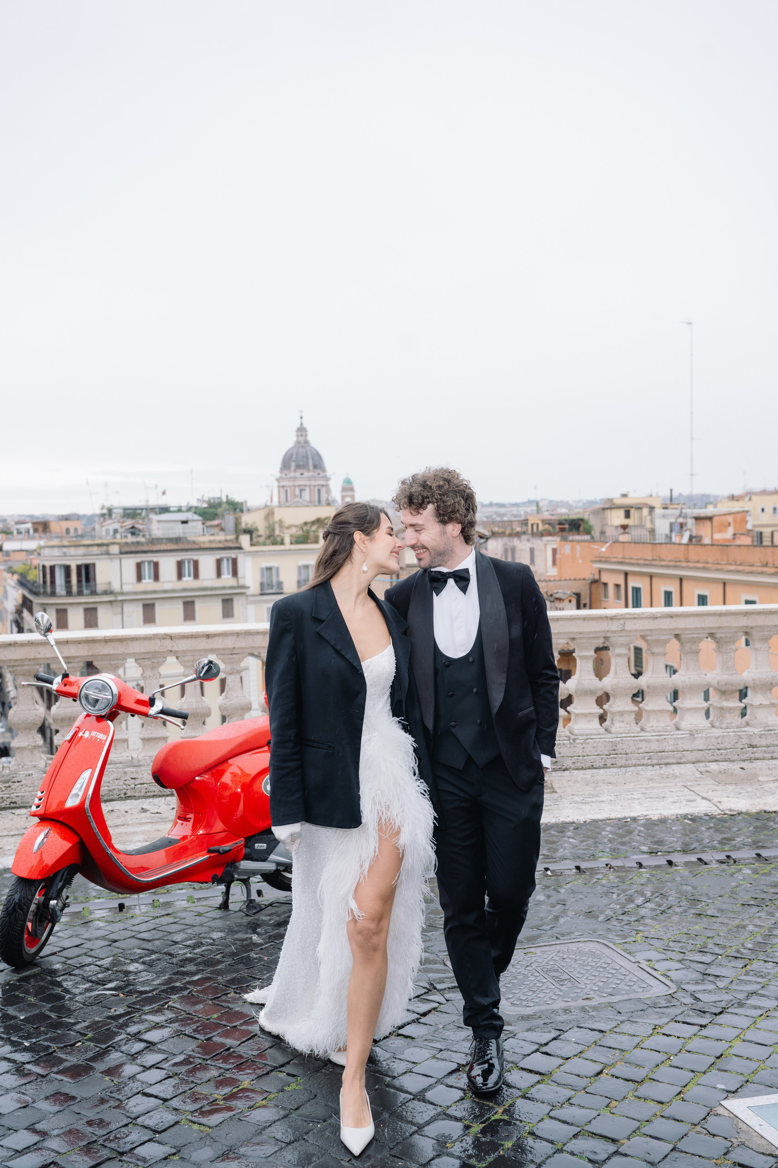 A Romantic Sunrise Elopement in Rome — Rain, Vespa & Love