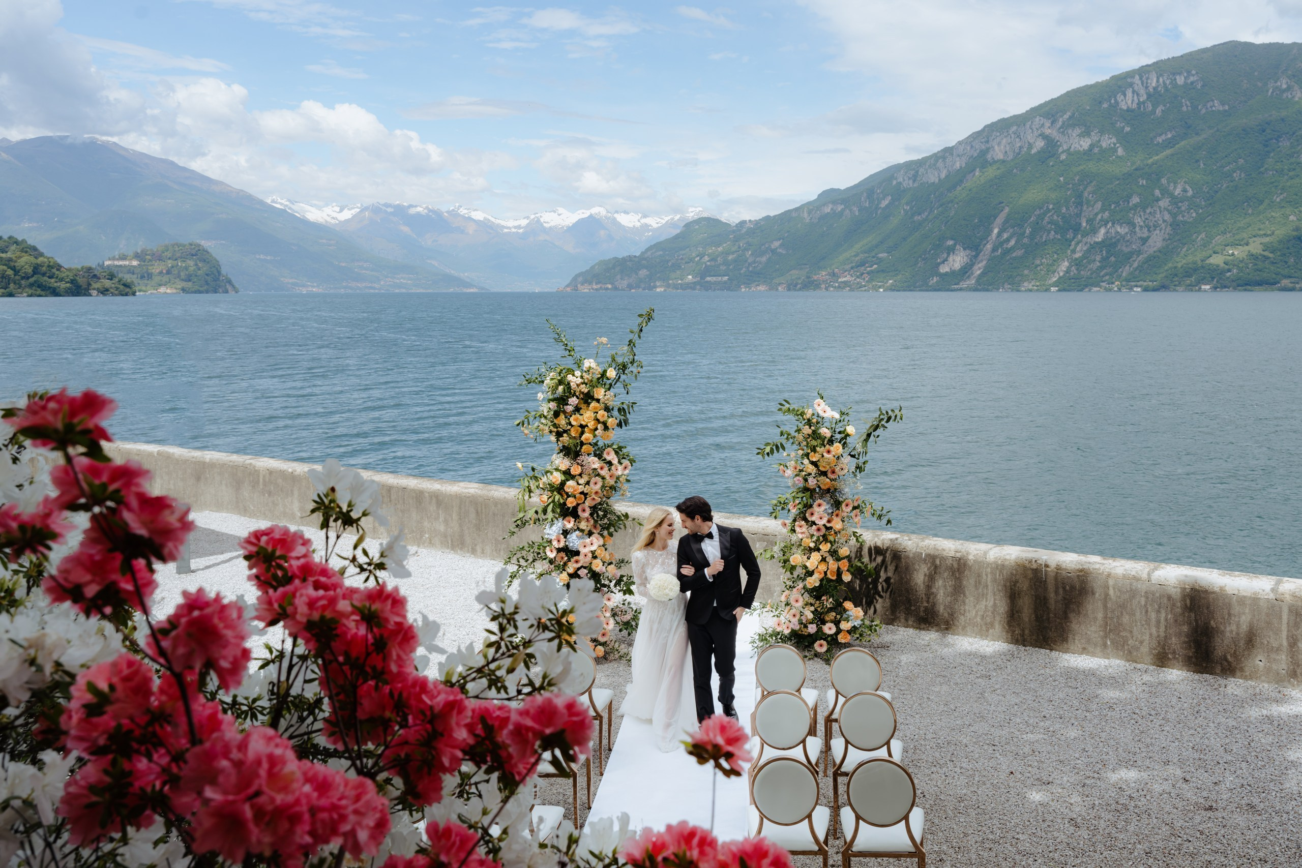 	•	Bride and groom exchanging vows at Villa Aura intimate wedding