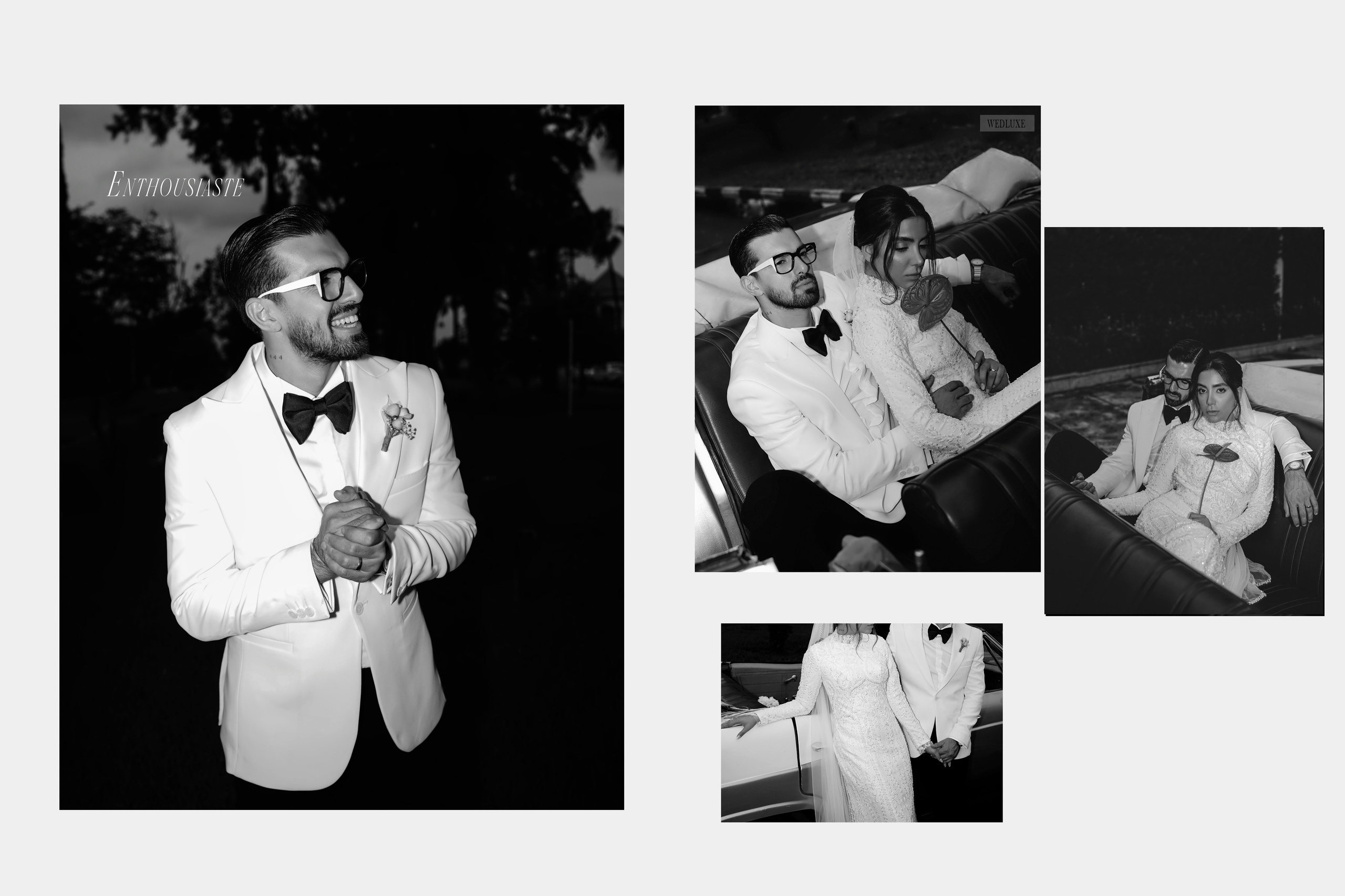 داماد عینکی و عروس یوگی در ماشین در لوکیشن فرمالیته