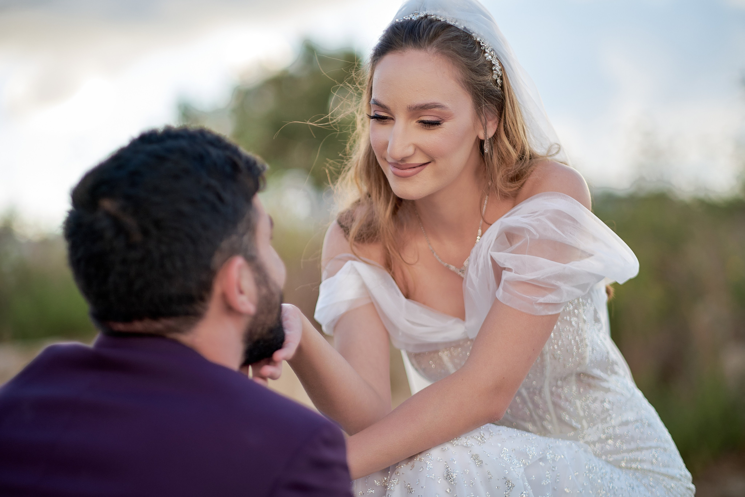 Love Story , wedding Romantic wedding couple portrait, bride with veil and groom in suit, emotional wedding photography by Maxim Polak Israel