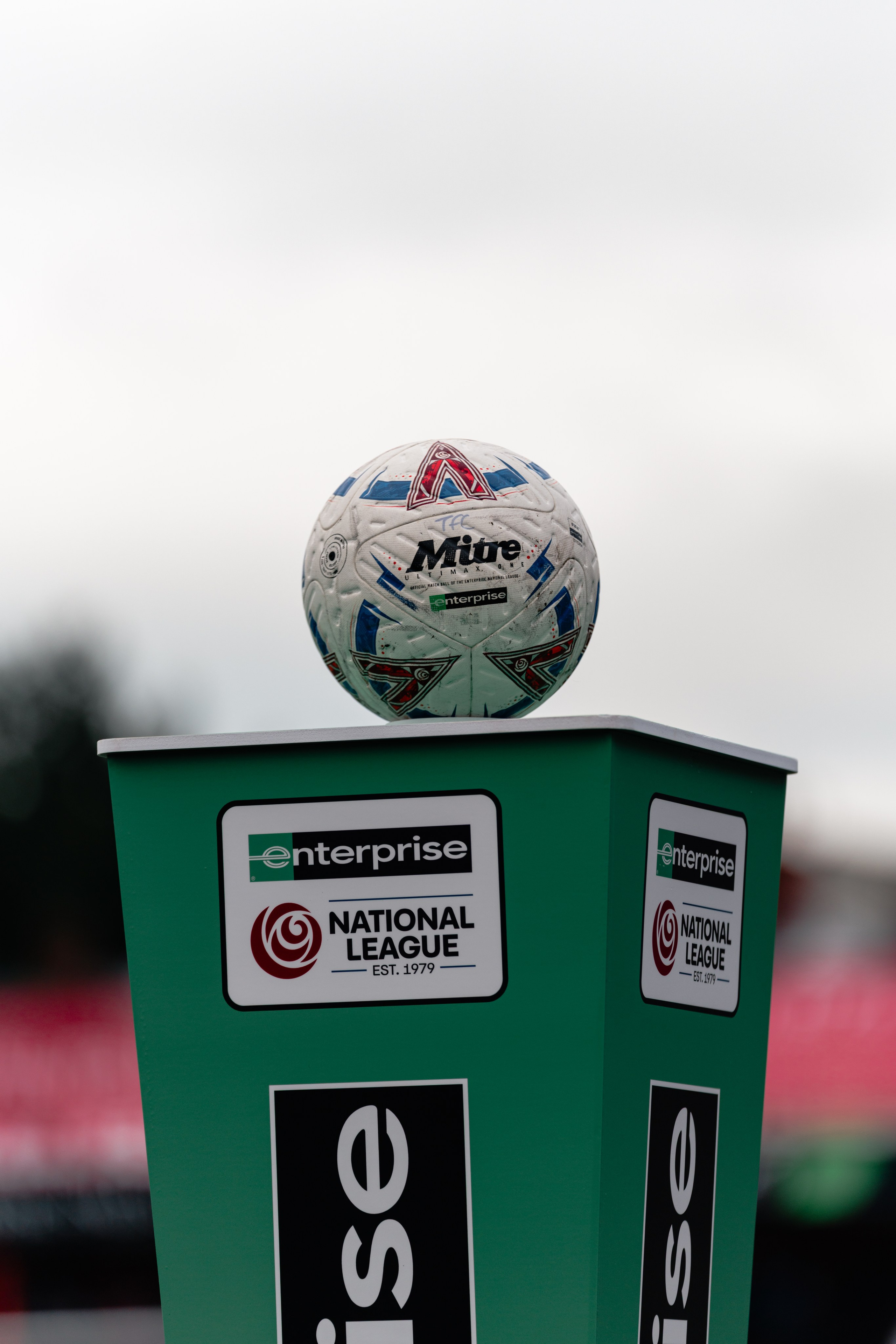Enterprise National League plinth with the match ball before Tamworth FC vs Hartlepool United at The Lamb Ground