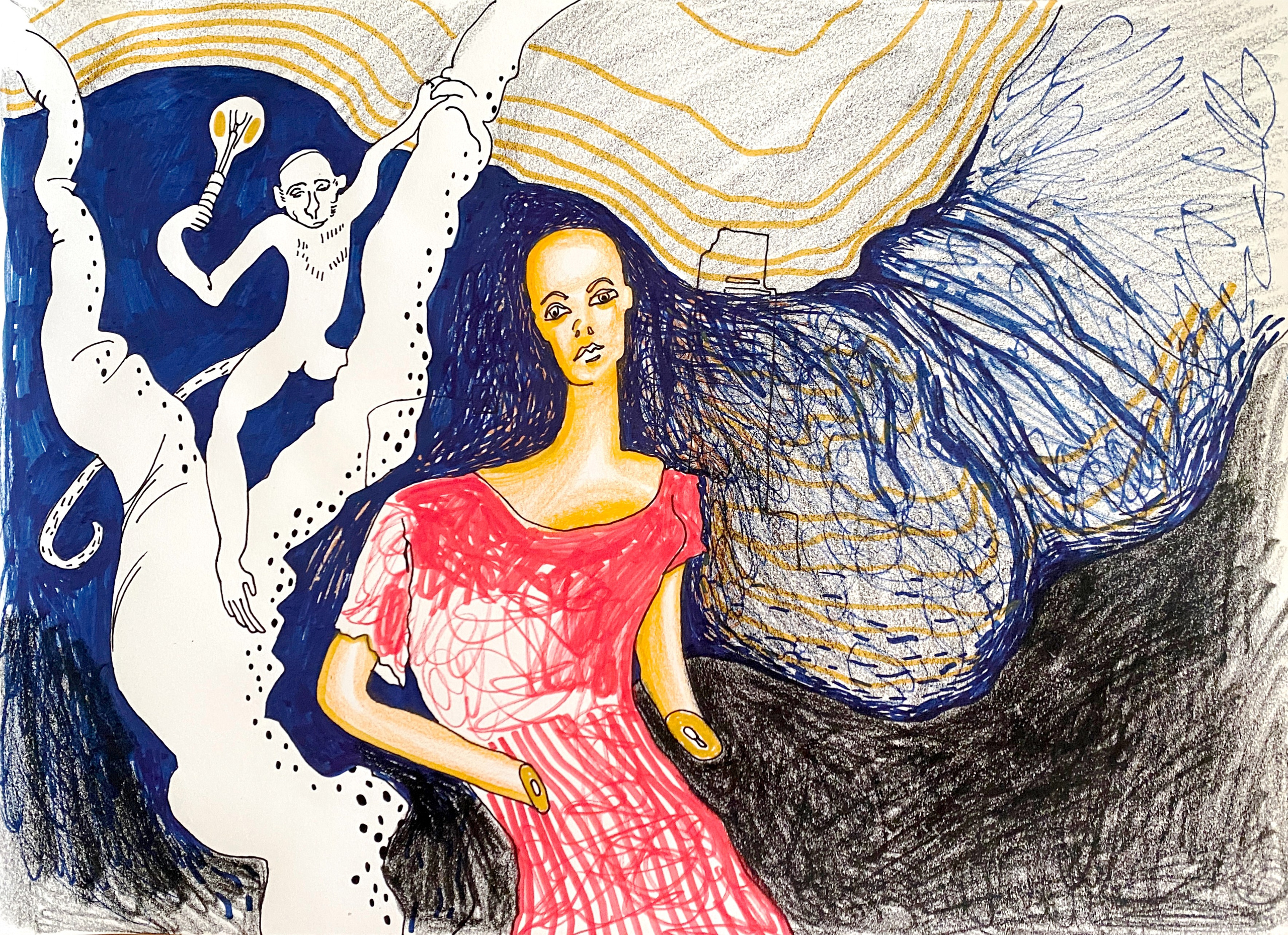 'Monkey', Tel Aviv, Israel, 2021. Marker drawing 30 x 40 cm