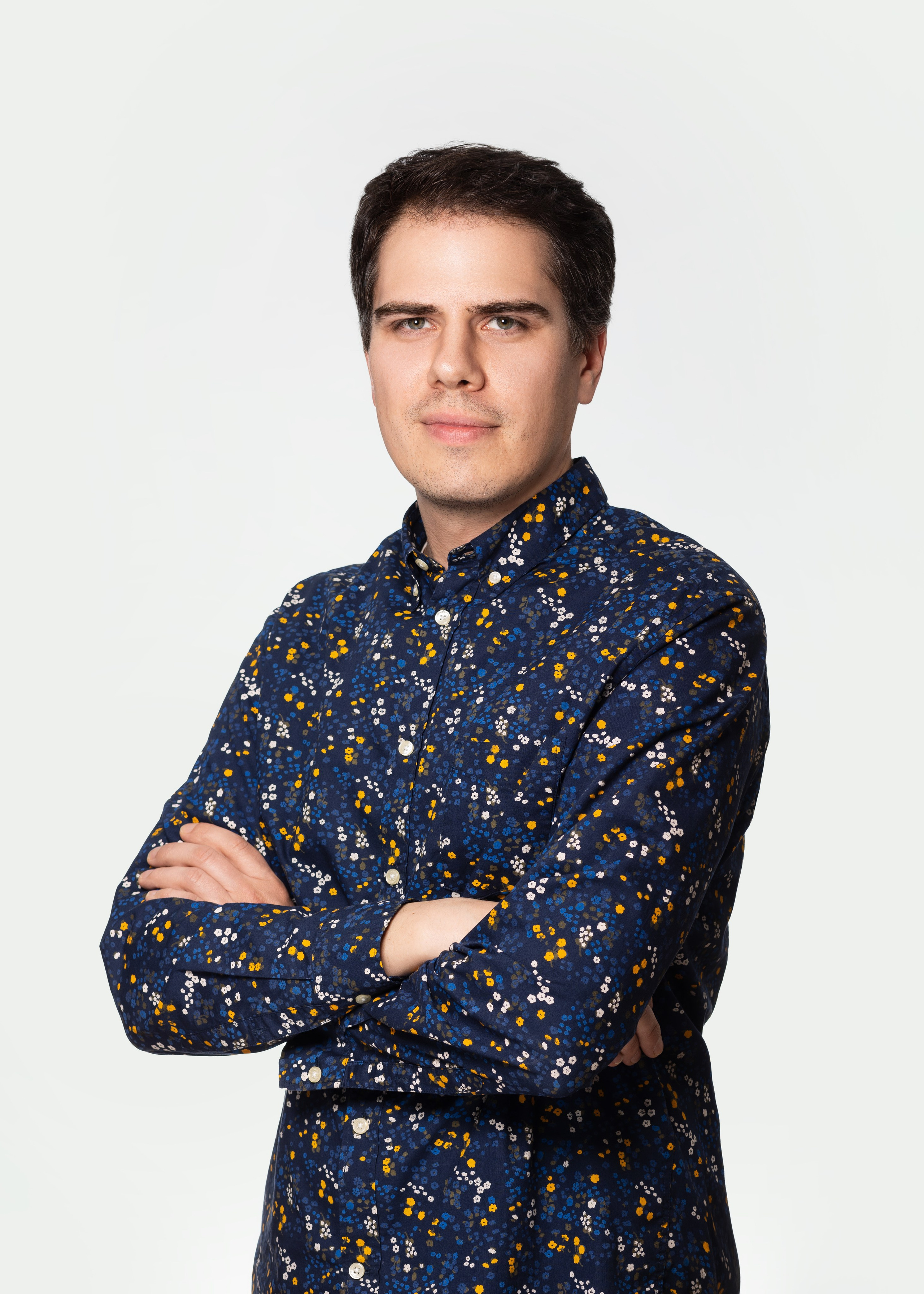 Corporate team member at 1 click Marketing, a business portrait on a white background