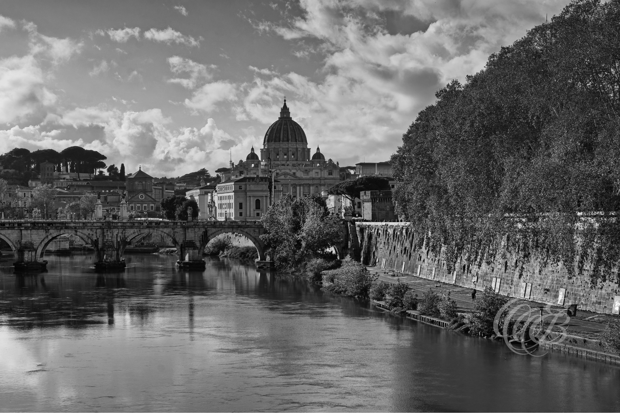 Rome Italy - The Ponte Sant'Angelo - Eduardo Bartoli Fine Art Photography - Black and white fine art photograph of the Ponte Sant'Angelo in Rome, Italy – photography by Eduardo Bartoli.