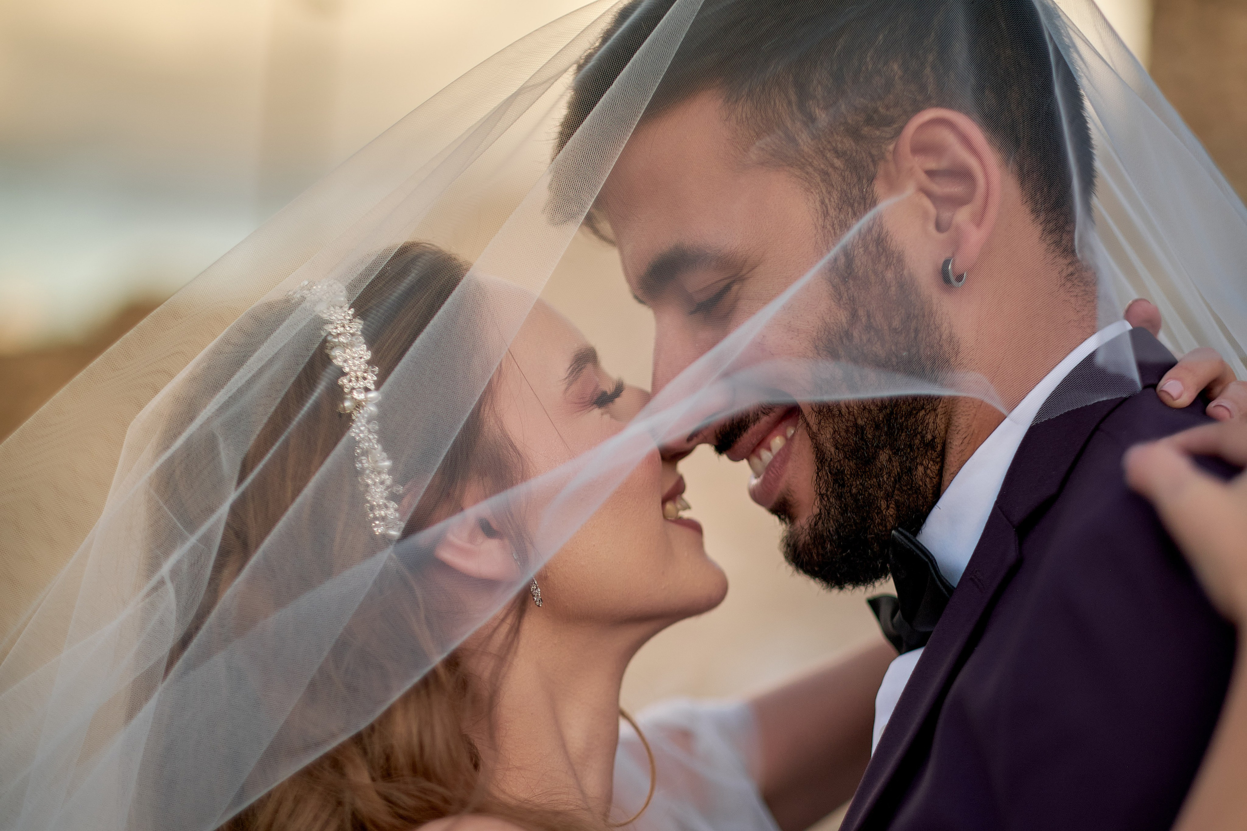 Love Story , wedding Romantic wedding couple portrait, bride with veil and groom in suit, emotional wedding photography by Maxim Polak Israel