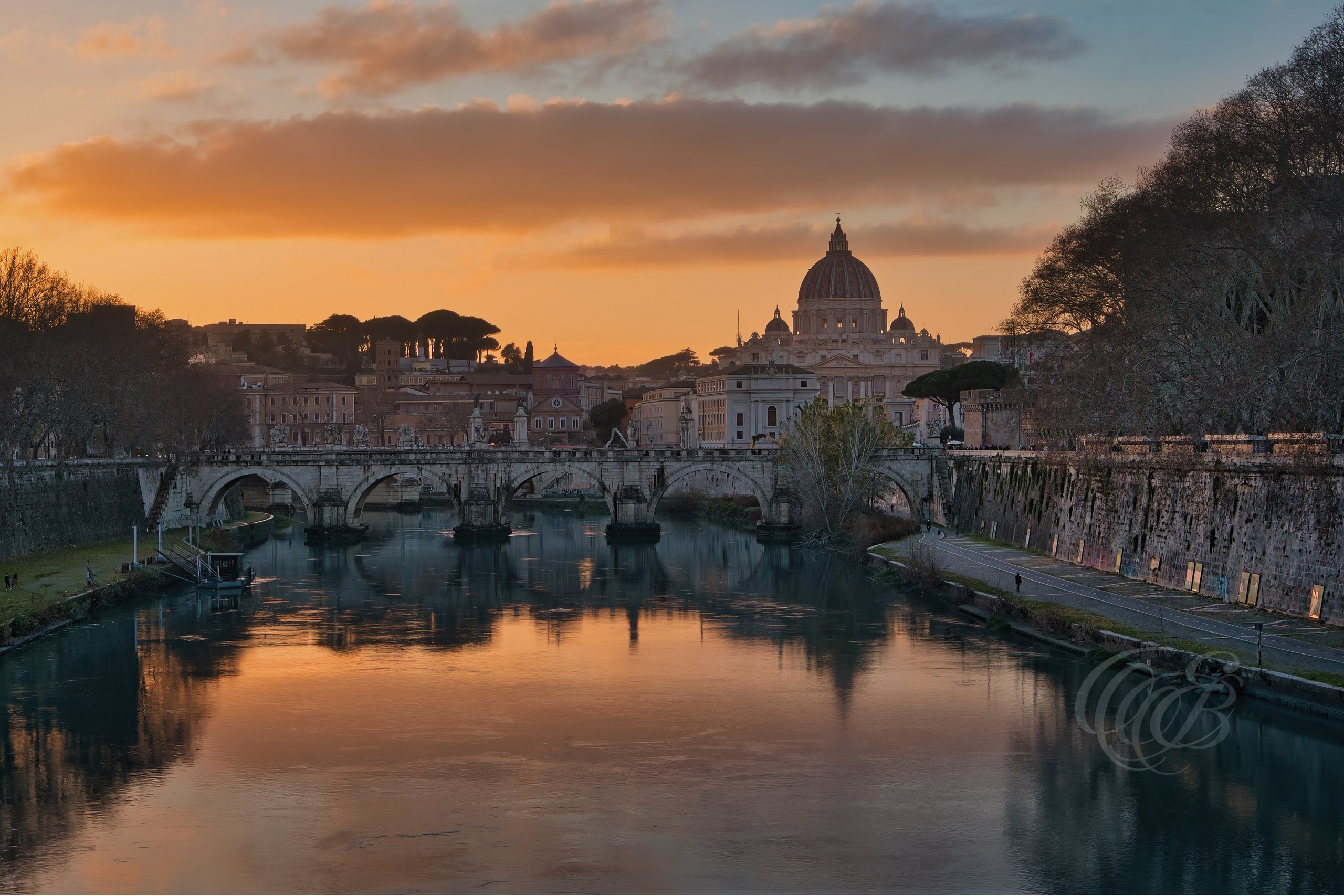 Rome Italy — Ponte Sant’Angelo at sunset — Eduardo Bartoli Fine Art Photography — Photograph of the Ponte Sant’Angelo bridge at sunset in Rome, Italy — photography by Eduardo Bartoli.