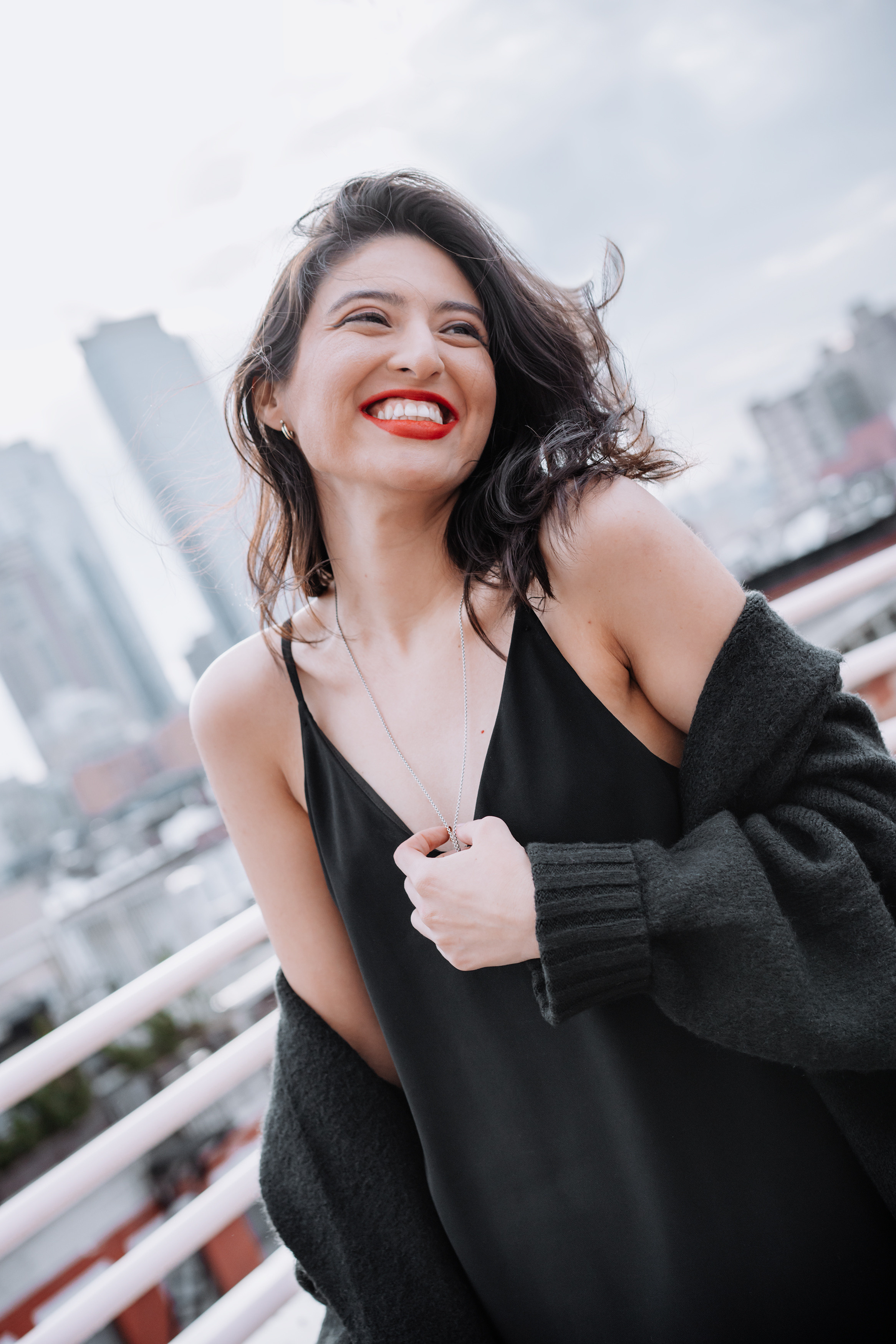 photo shoot on a rooftop overlooking Manhattan