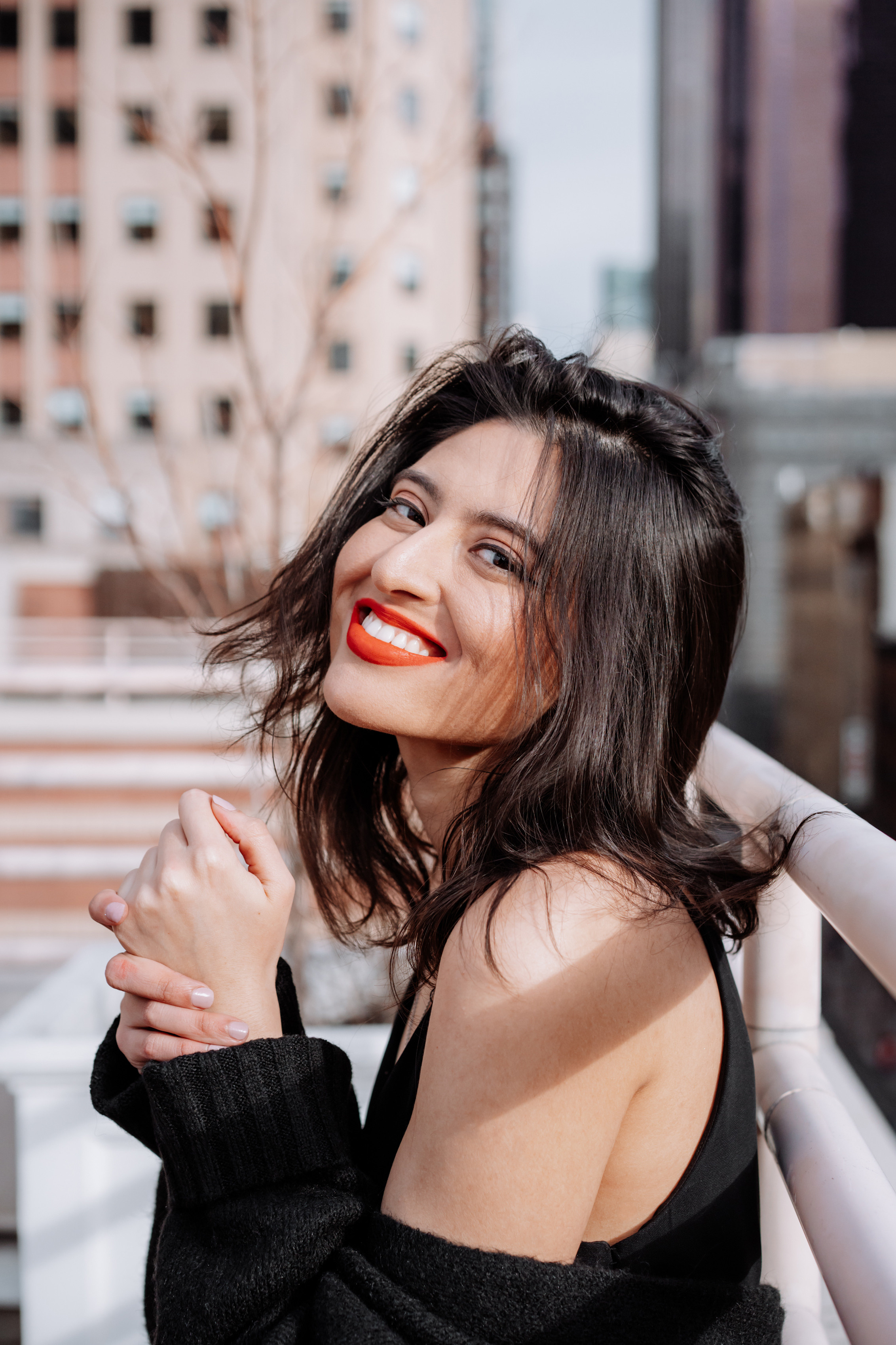 Classic photo session on the roof top. Portrait and wedding photographer in New York