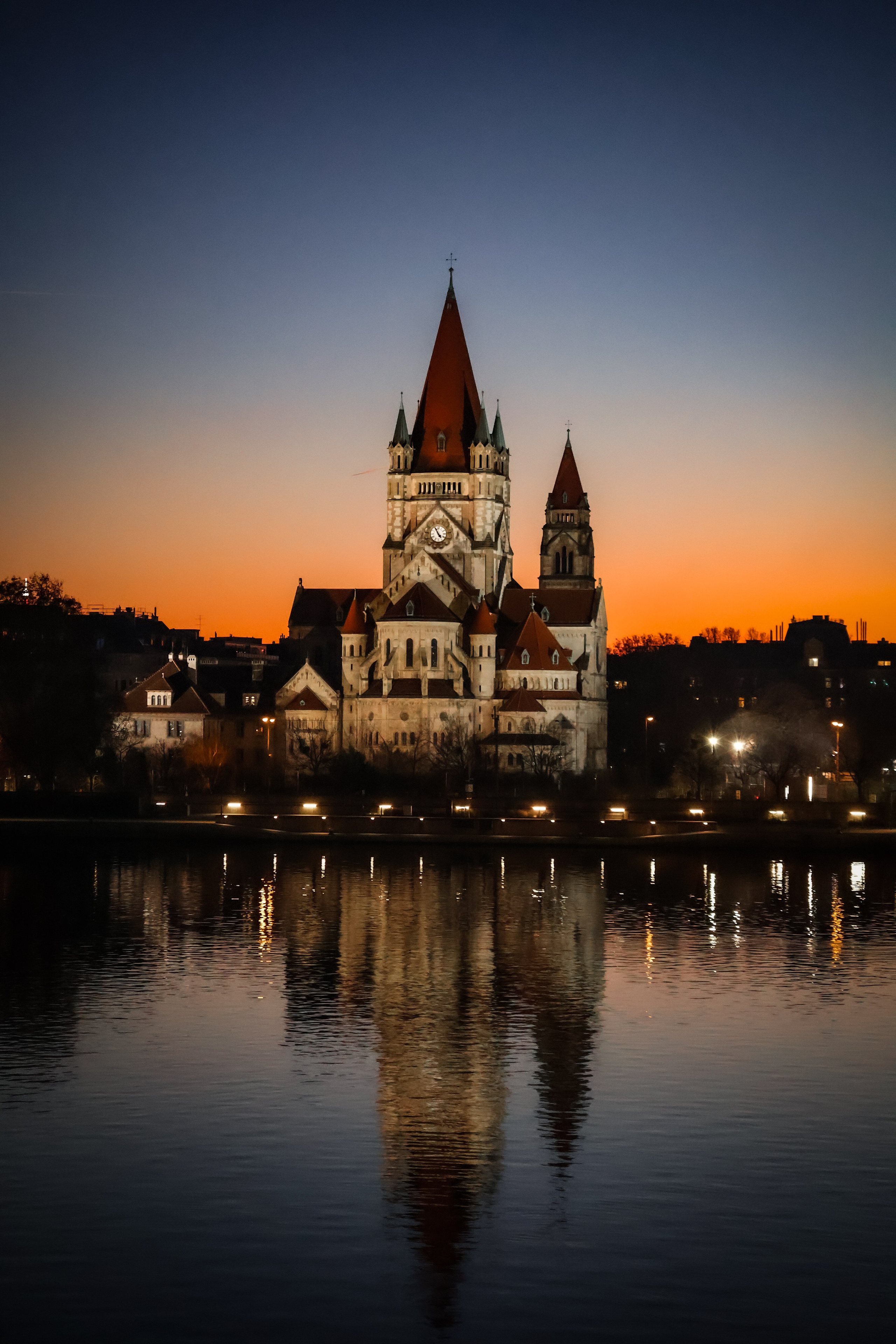 A church in a golden sunset in Vienna
