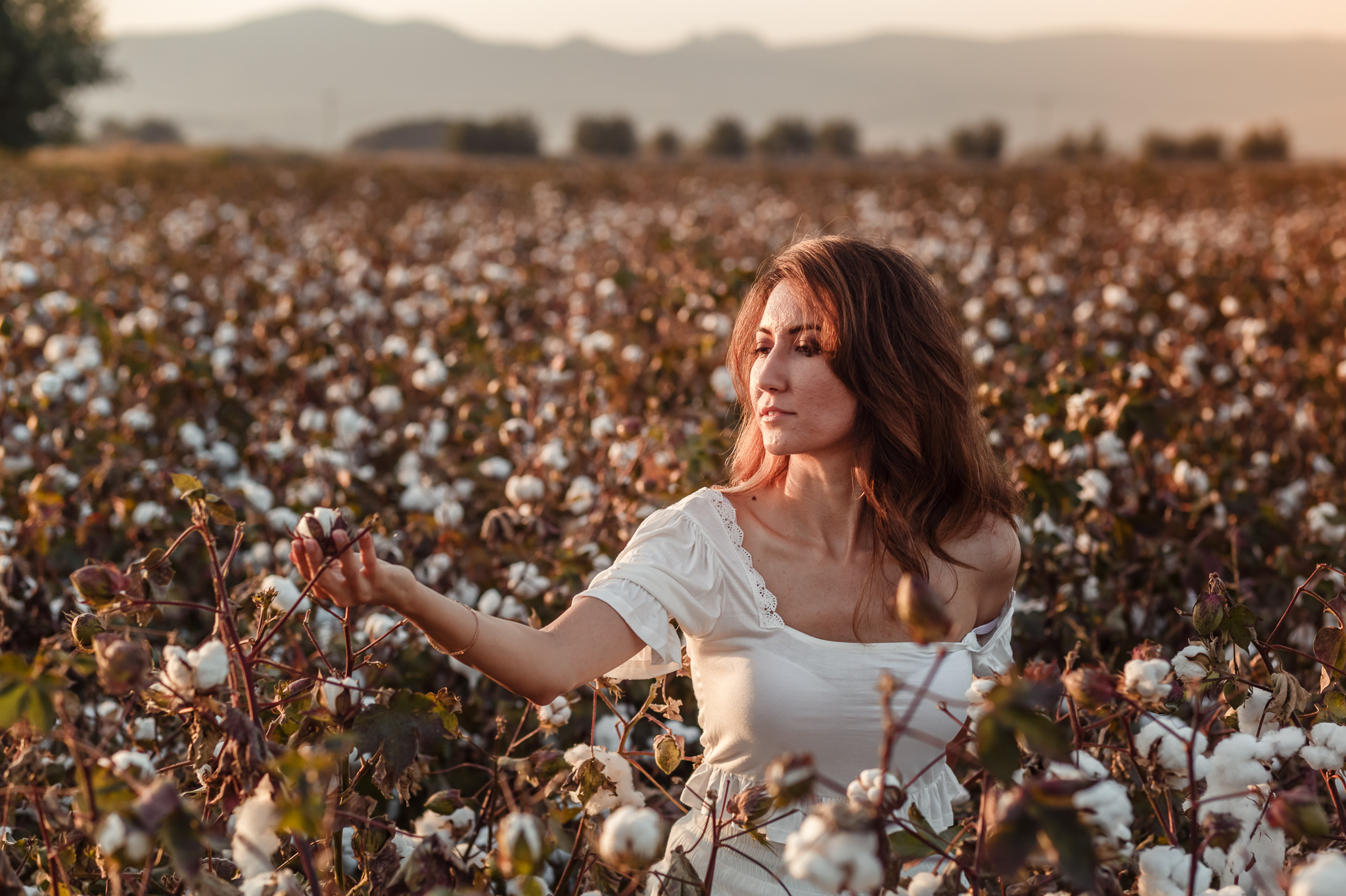 Photo session of Firuza in a cotton field