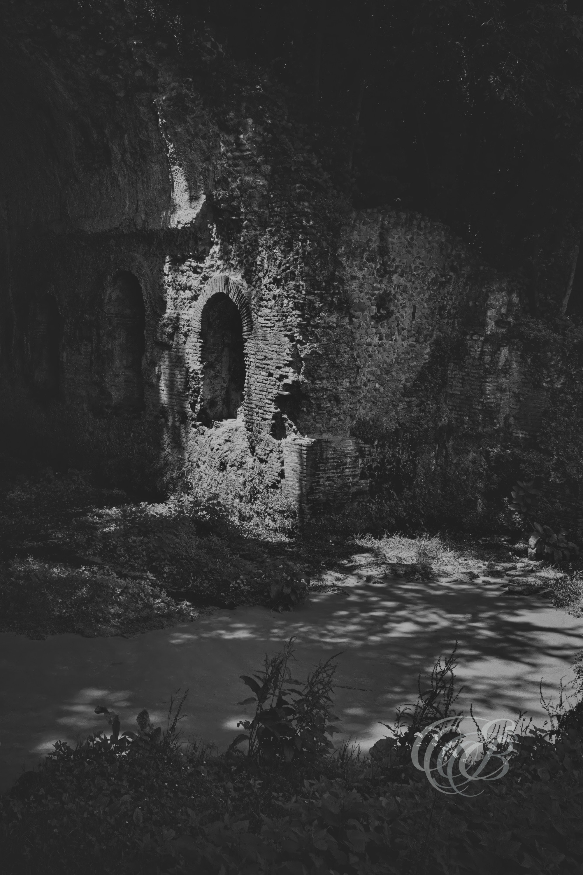 Rome Italy - Nymphaeum of Egeria fountain - B&W Matte - Eduardo Bartoli Fine Art Photography - Nymphaeum of Egeria fountain in Rome, Italy – black-and-white fine art photography by Eduardo Bartoli.