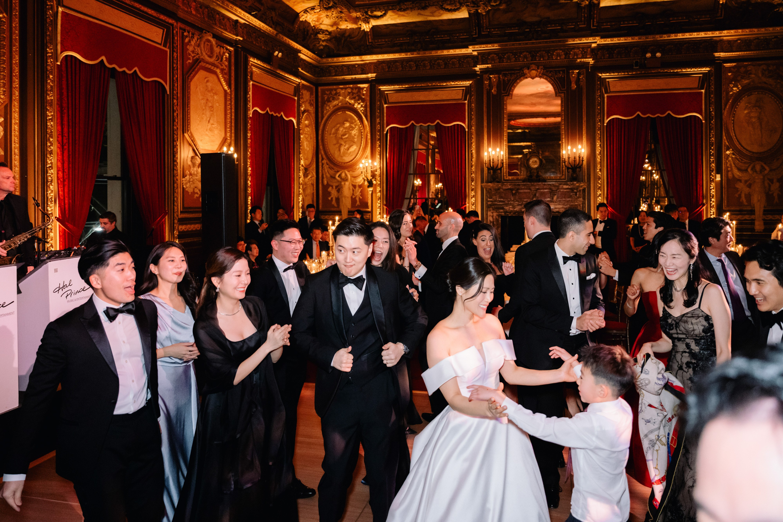 a group of people dancing in a room