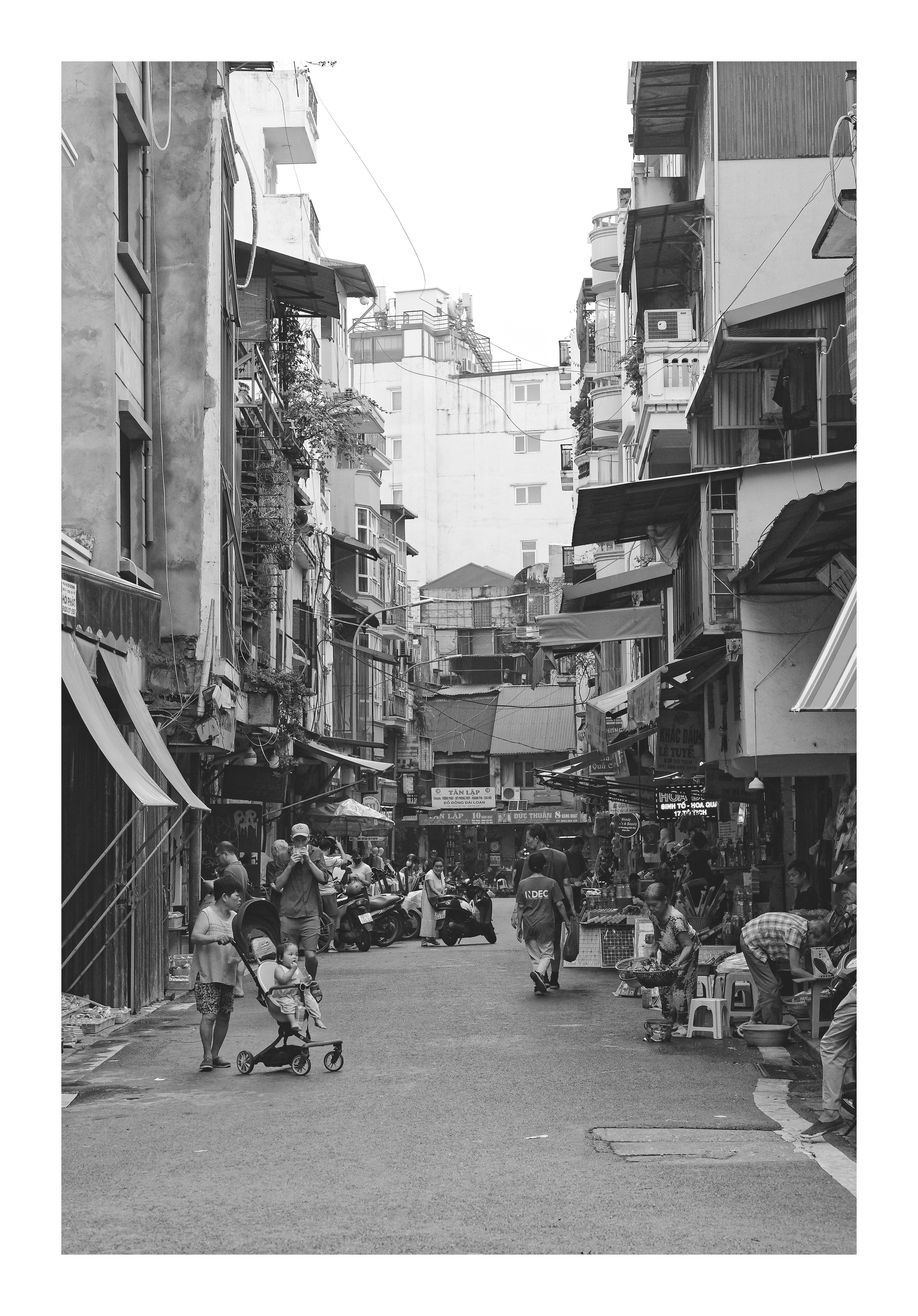Hanoi Old Quarter Narrow Alley Street Life Black and White Photography