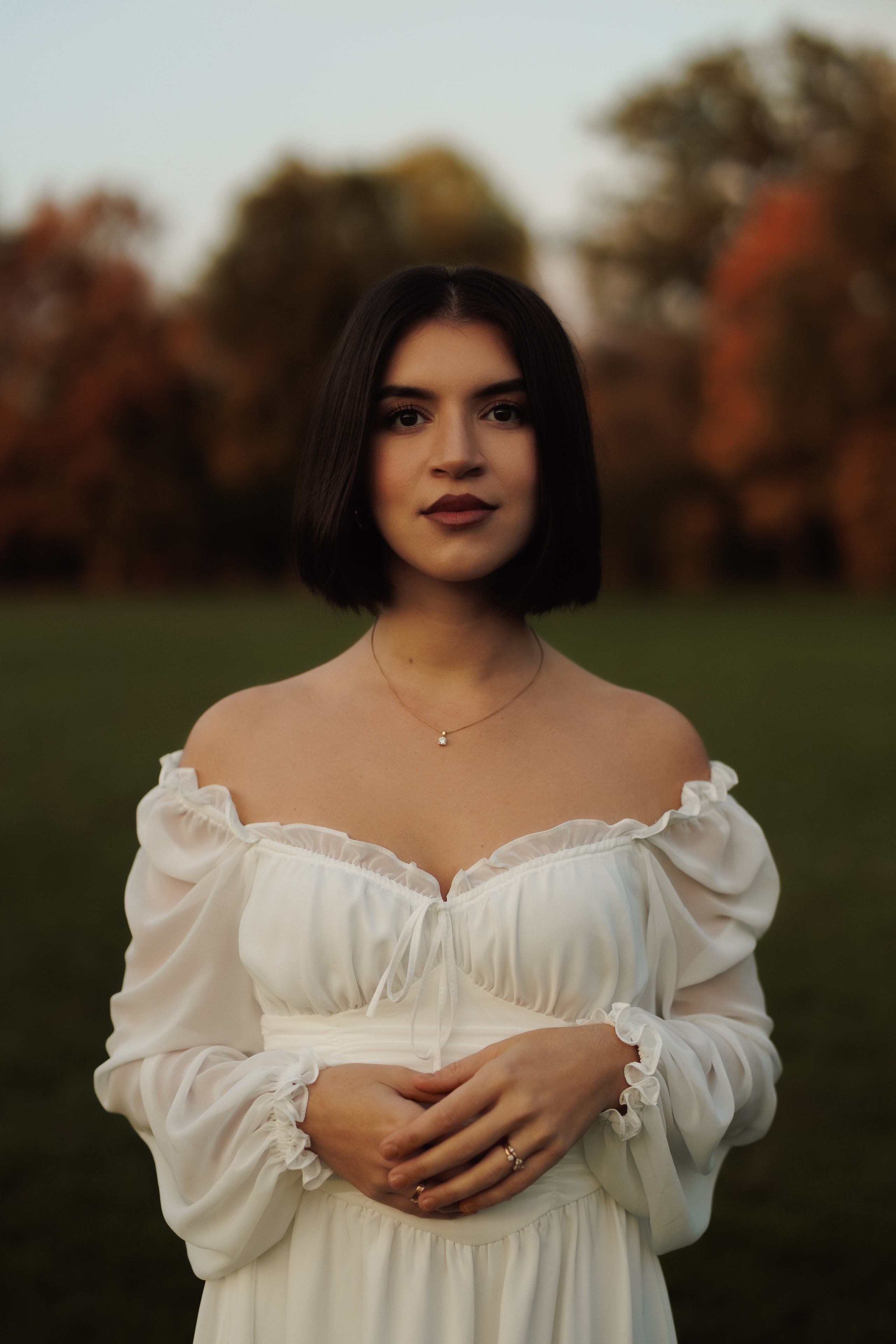 Autumn Park Photoshoot | Woman in White Dress. Cinematic&Elegant Portraits by Kristina Kozheltsova. Kristina Kozheltsova- Soulful Portrait&Lifestyle&Love Story Photographer in Leipzig, Germany