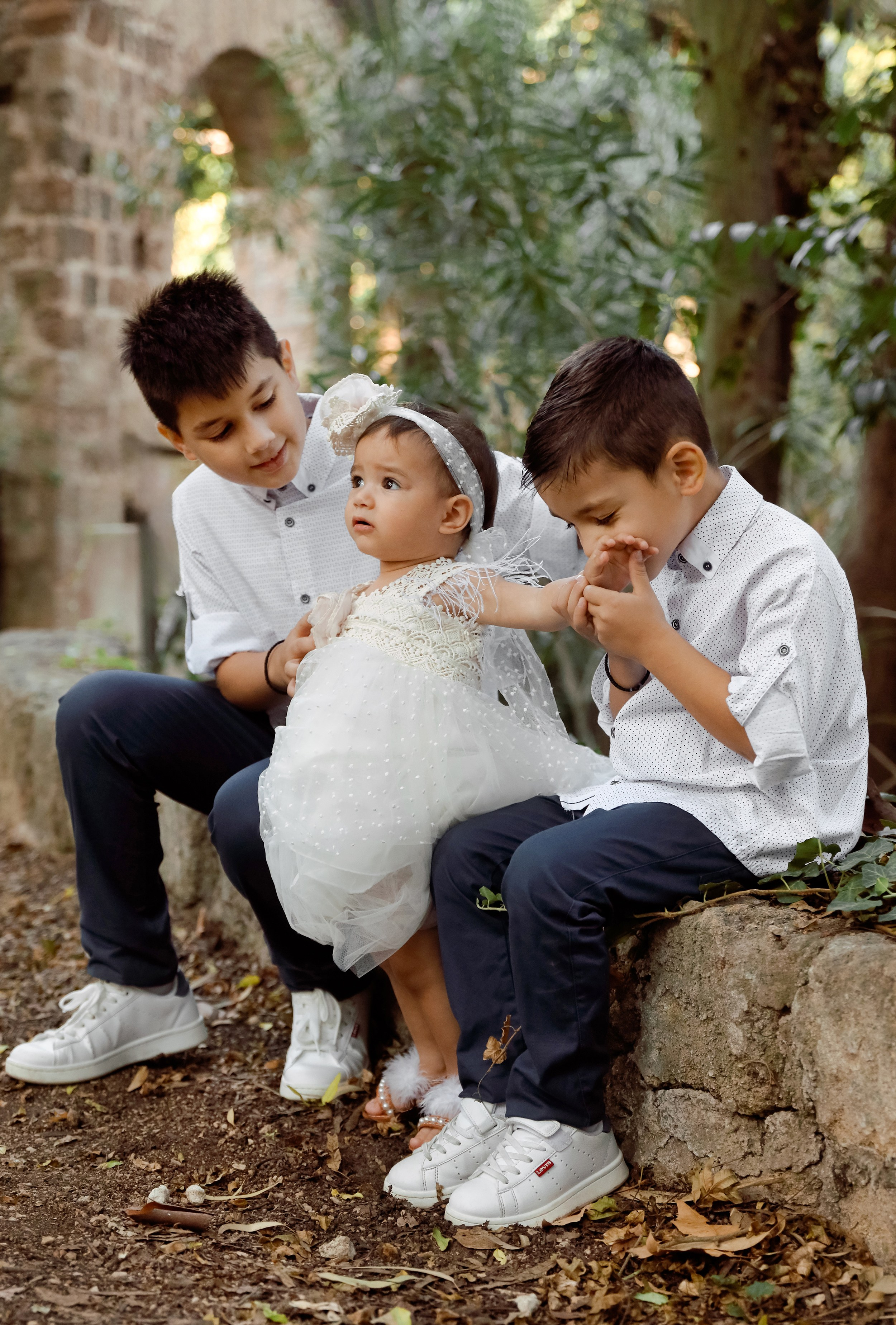 A happy family is enjoying its time in a park. Greece, Rhodes island