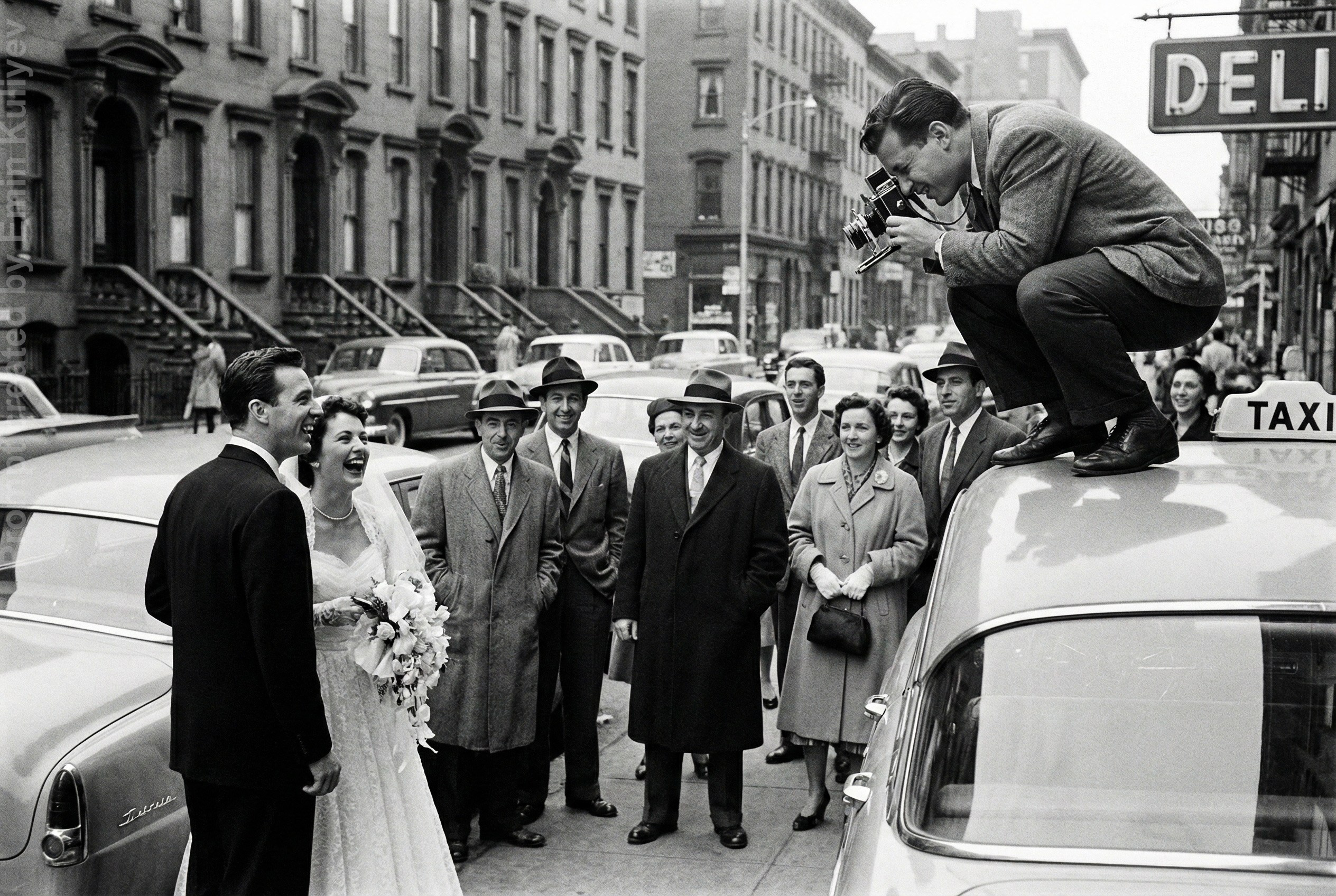 AI 1950s photo style test, vintage film look, realistic AI photography, retro image generation, learn my prompts in online class. Emin Kuliyev — Award-Winning Wedding Photojournalist NYC & USA | Best Wedding Photographer Known for Candid, Timeless Moments