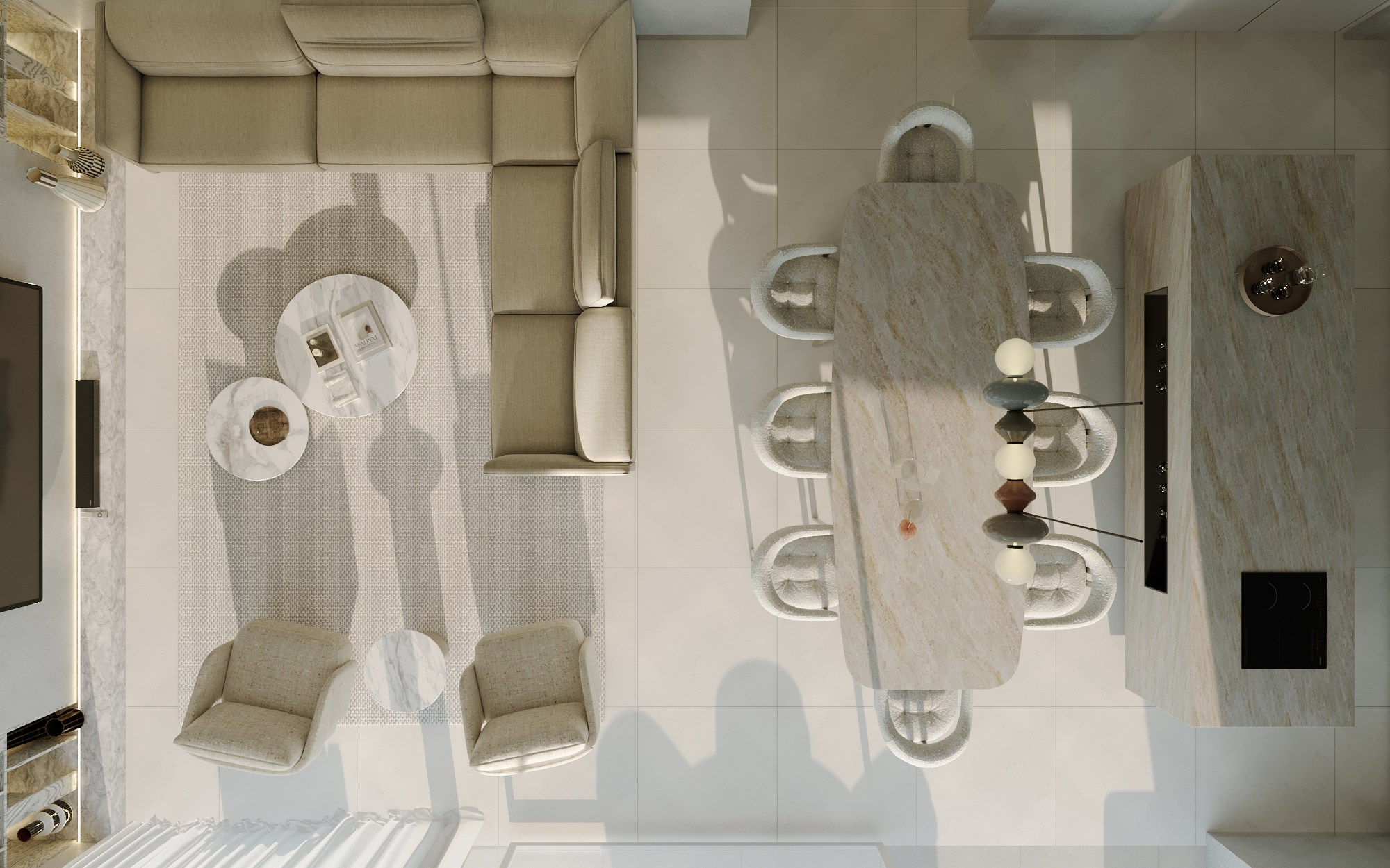 OBÝVACÍ POKOJ S JÍDELNOU A KUCHYNÍ. Filipenka architects