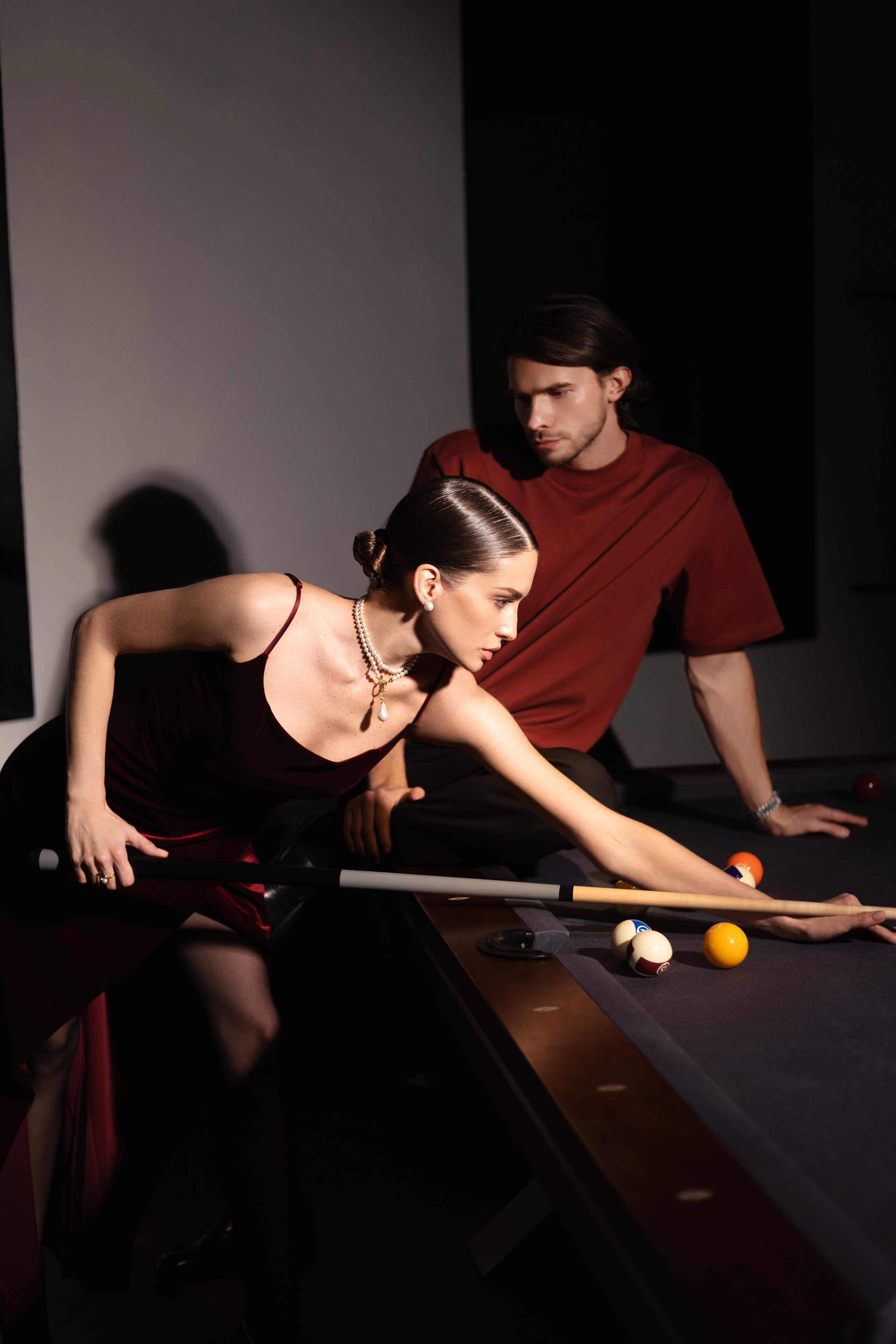 Editorial in a bar. Stylist