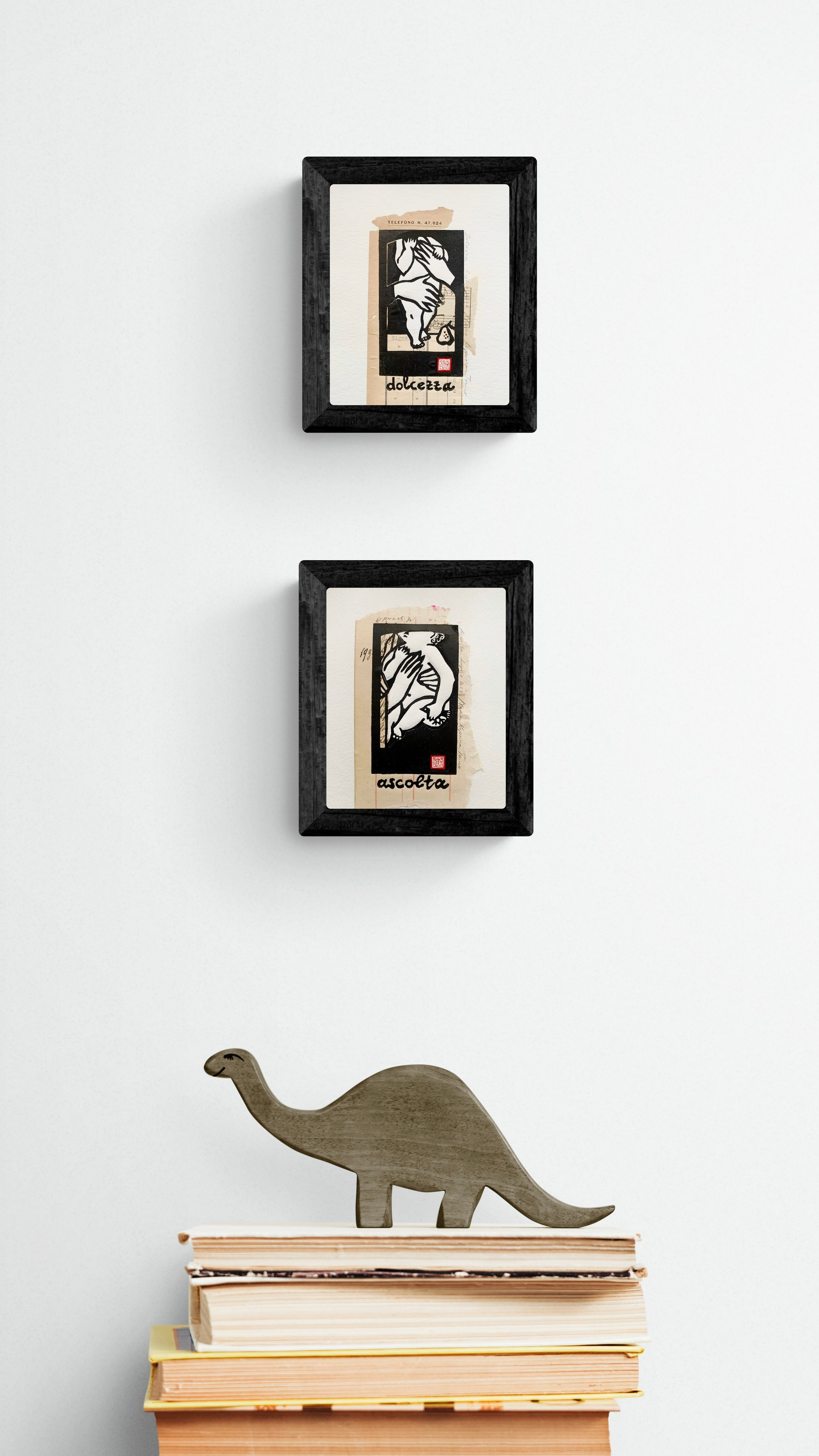 Small print, linocut, collage, baby, motherhood, mother and child, black and white, hand print, mother’s hands, loving hands, birth, new life, childhood, infanzia, bambino, maternity, dinosauro, Madonna 