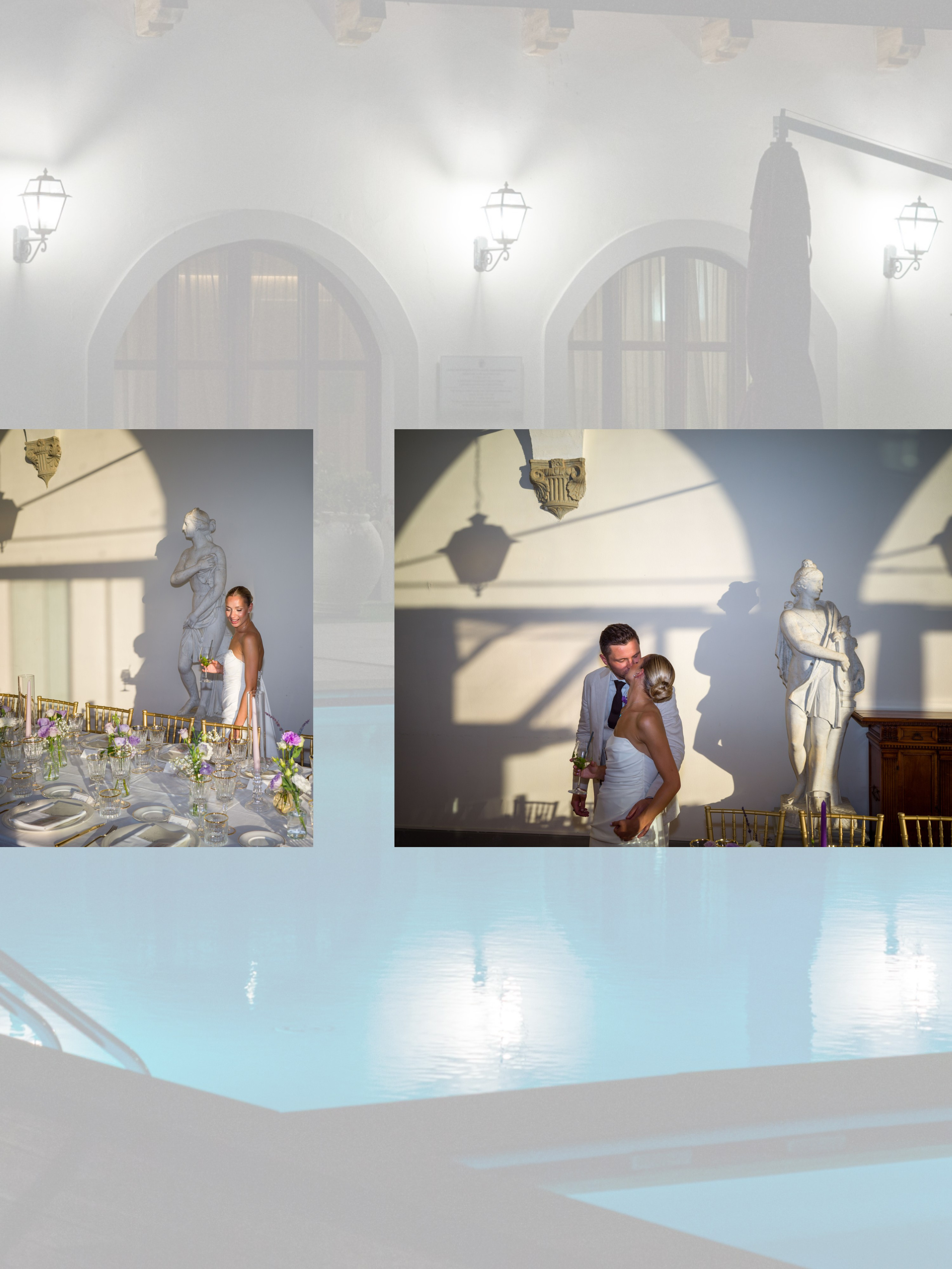 Bride and groom together in the evening at a wedding venue in Tuscany