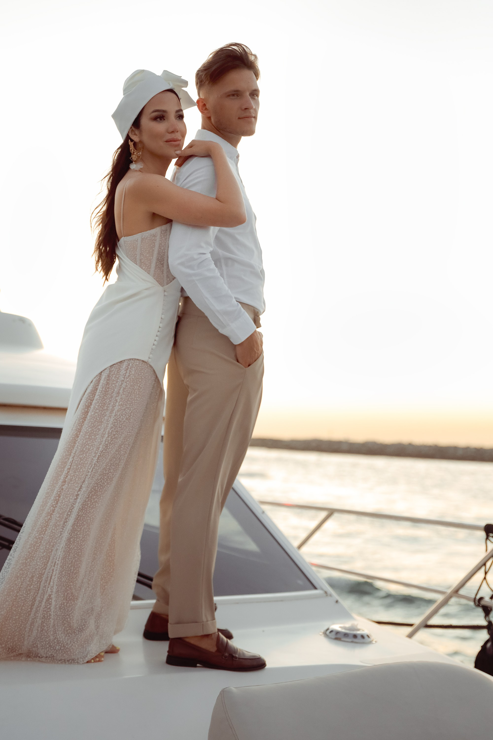 A couple’s love story told through portraits on a yacht. Dubai, United Arab Emirates